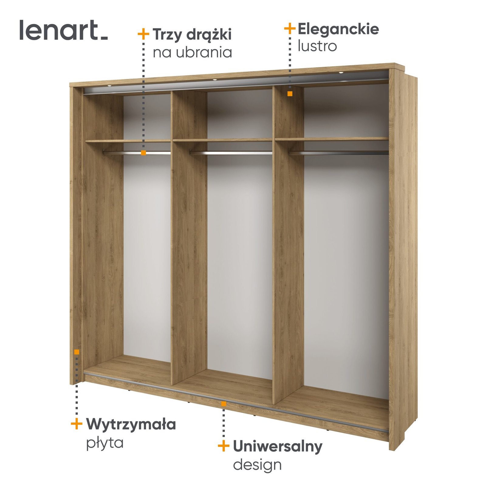 ARTI AR-27 3D sliding wardrobe | 240 cm | Mirror, LED lighting | Shetland oak - Image 5