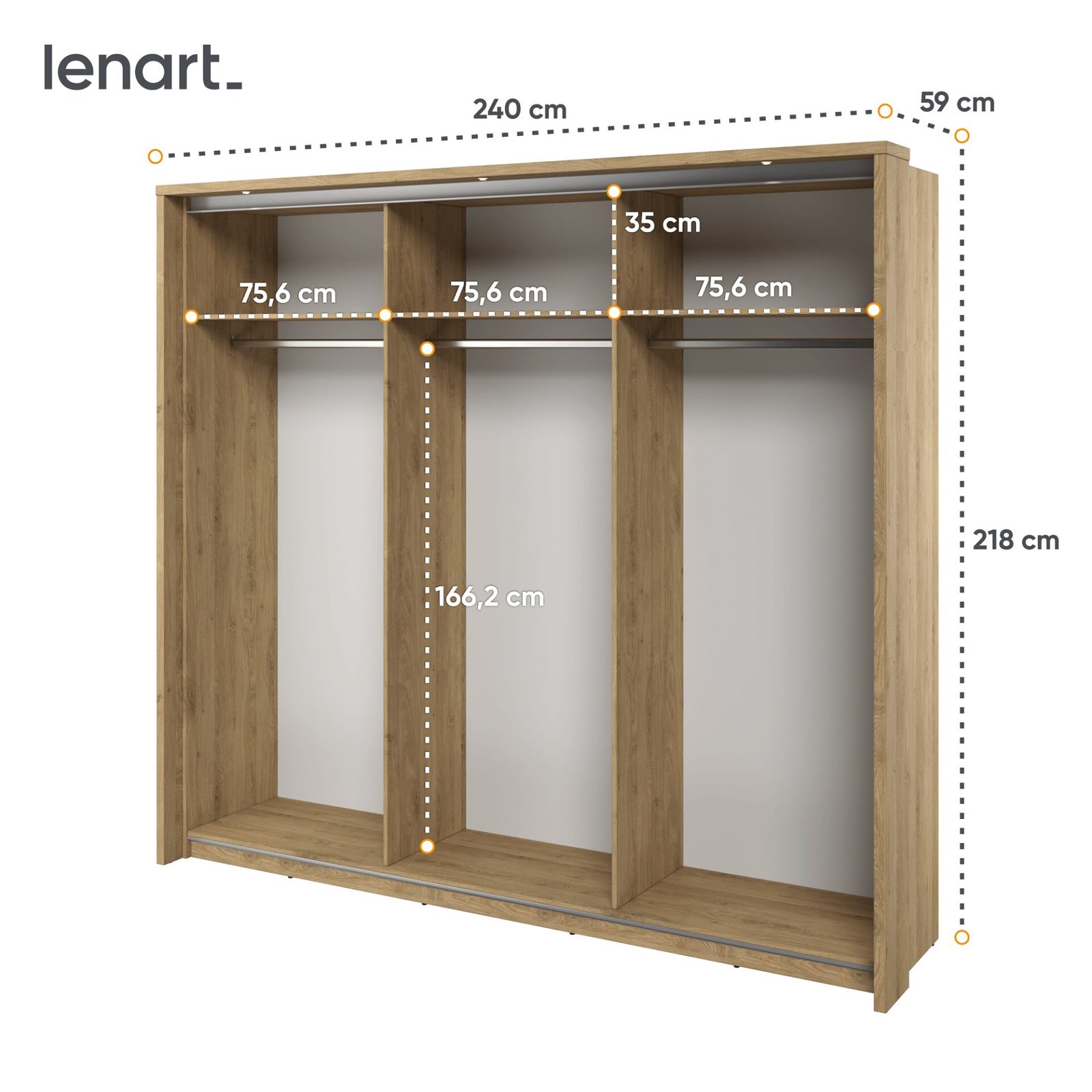 ARTI AR-27 3D sliding wardrobe | 240 cm | Mirror, LED lighting | Shetland oak - Image 6