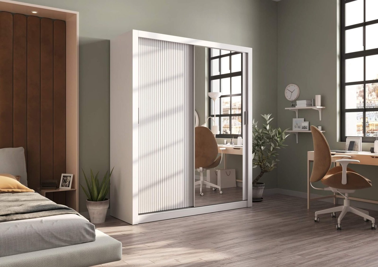 ARTI AR-28 2D sliding wardrobe | 180 cm | Mirror, LED lighting | White - Image 2