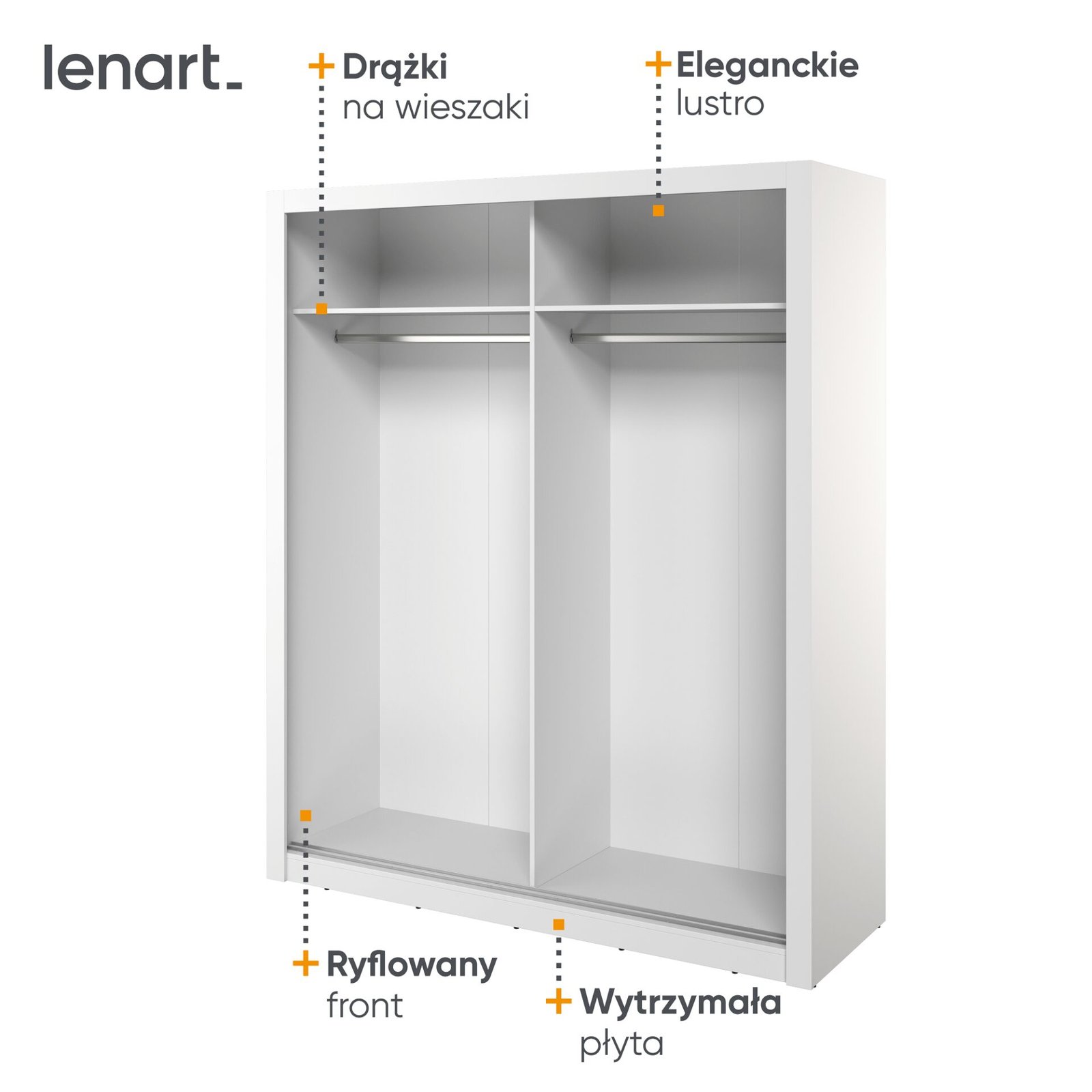 ARTI AR-28 2D sliding wardrobe | 180 cm | Mirror, LED lighting | White - Image 5