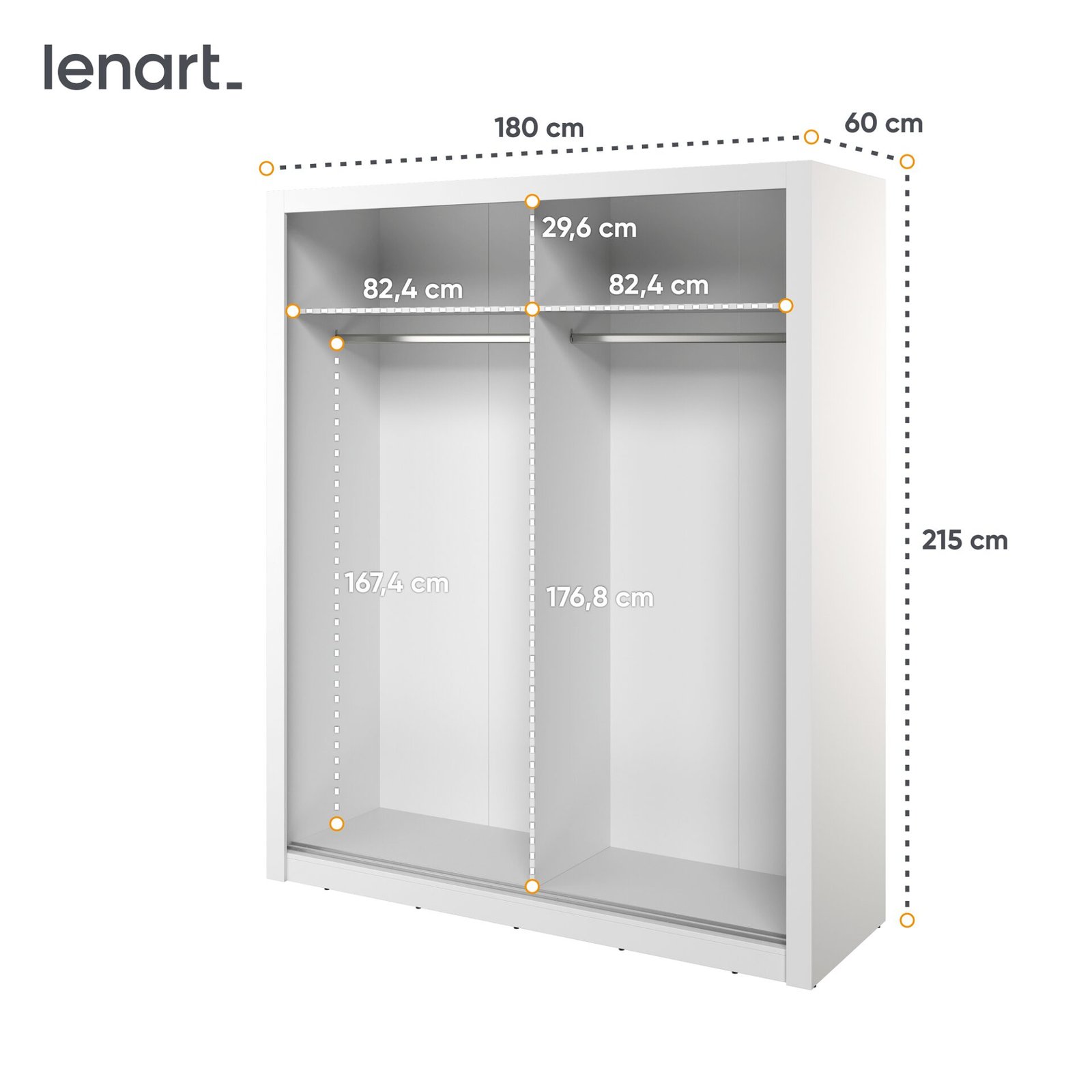 ARTI AR-28 2D sliding wardrobe | 180 cm | Mirror, LED lighting | White - Image 6