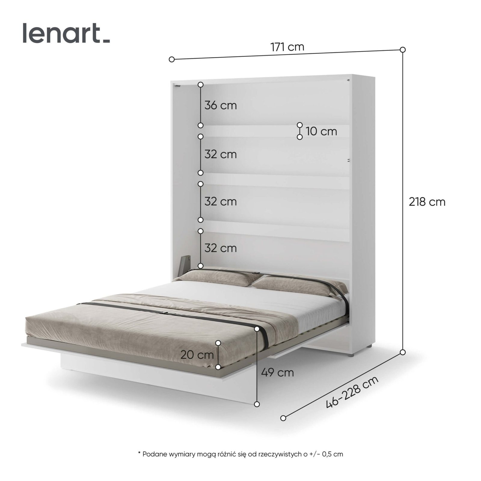 Lenart BED CONCEPT BC-12 vertical wall bed 160 cm glossy white - Image 7