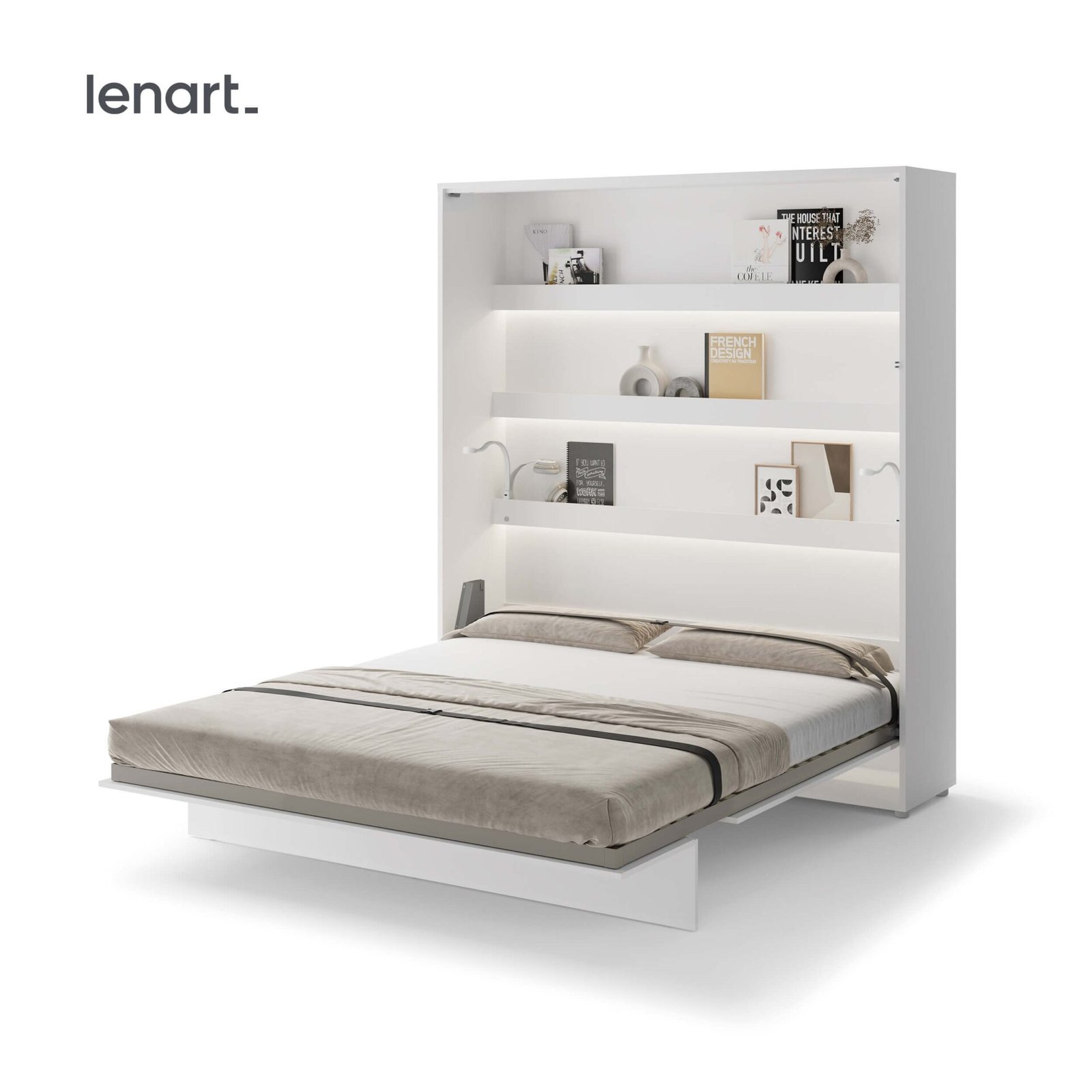 Lenart BED CONCEPT BC-13 vertical wall bed 180 cm, white glossy