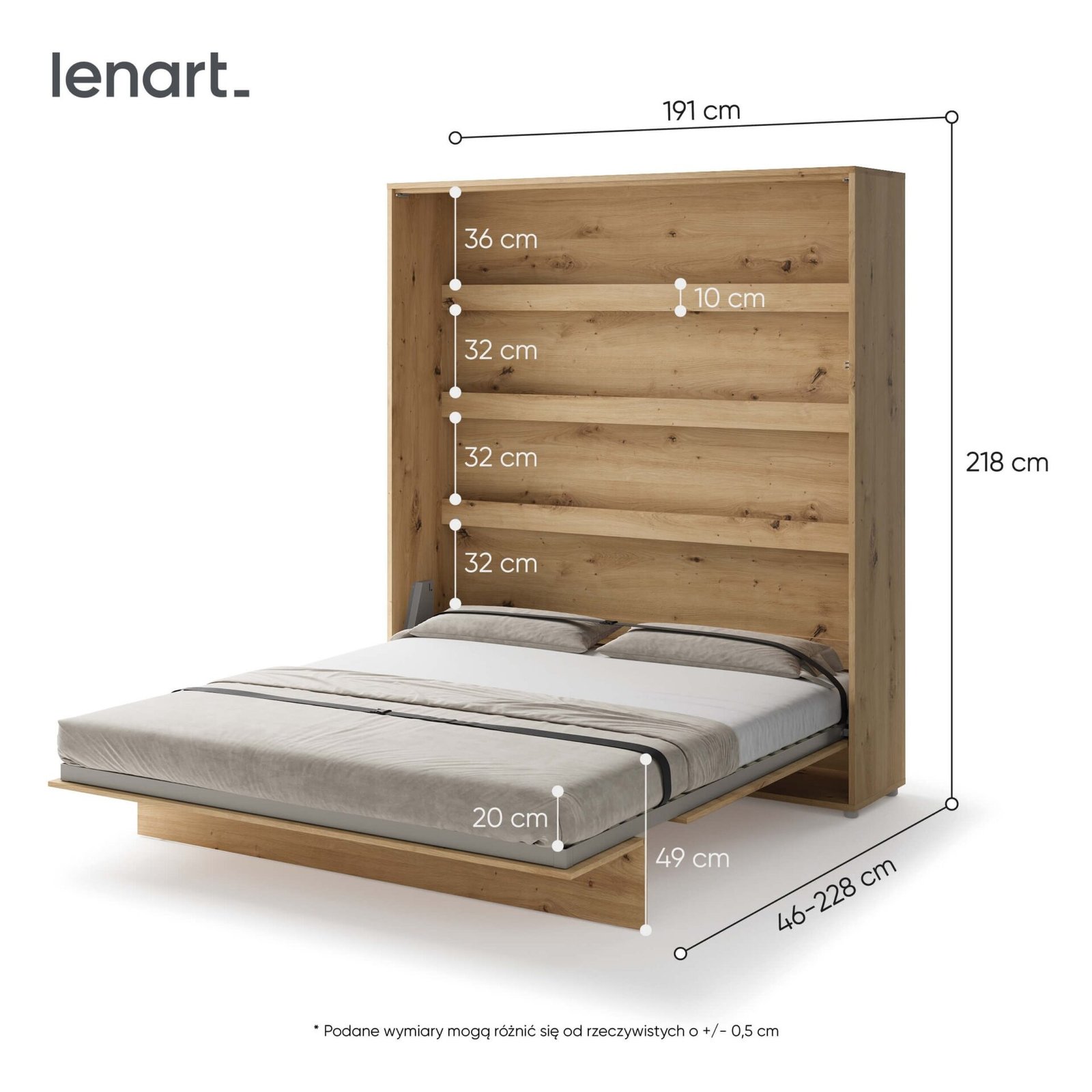 Lenart BED CONCEPT BC-13 vertical wall bed 180 cm, oak imitation - Image 7