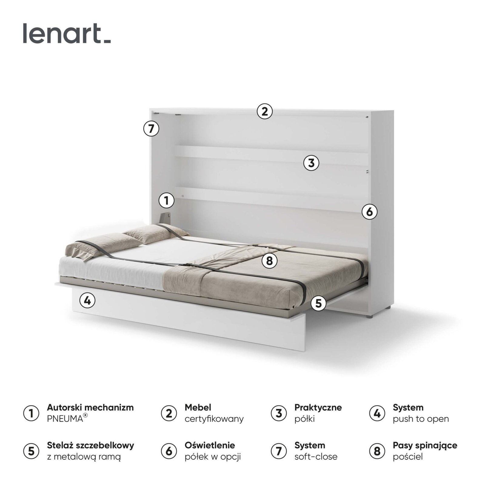 Bed Concept BC-04 - Horizontal Wall-Mounted Bed 140 - White - Image 6