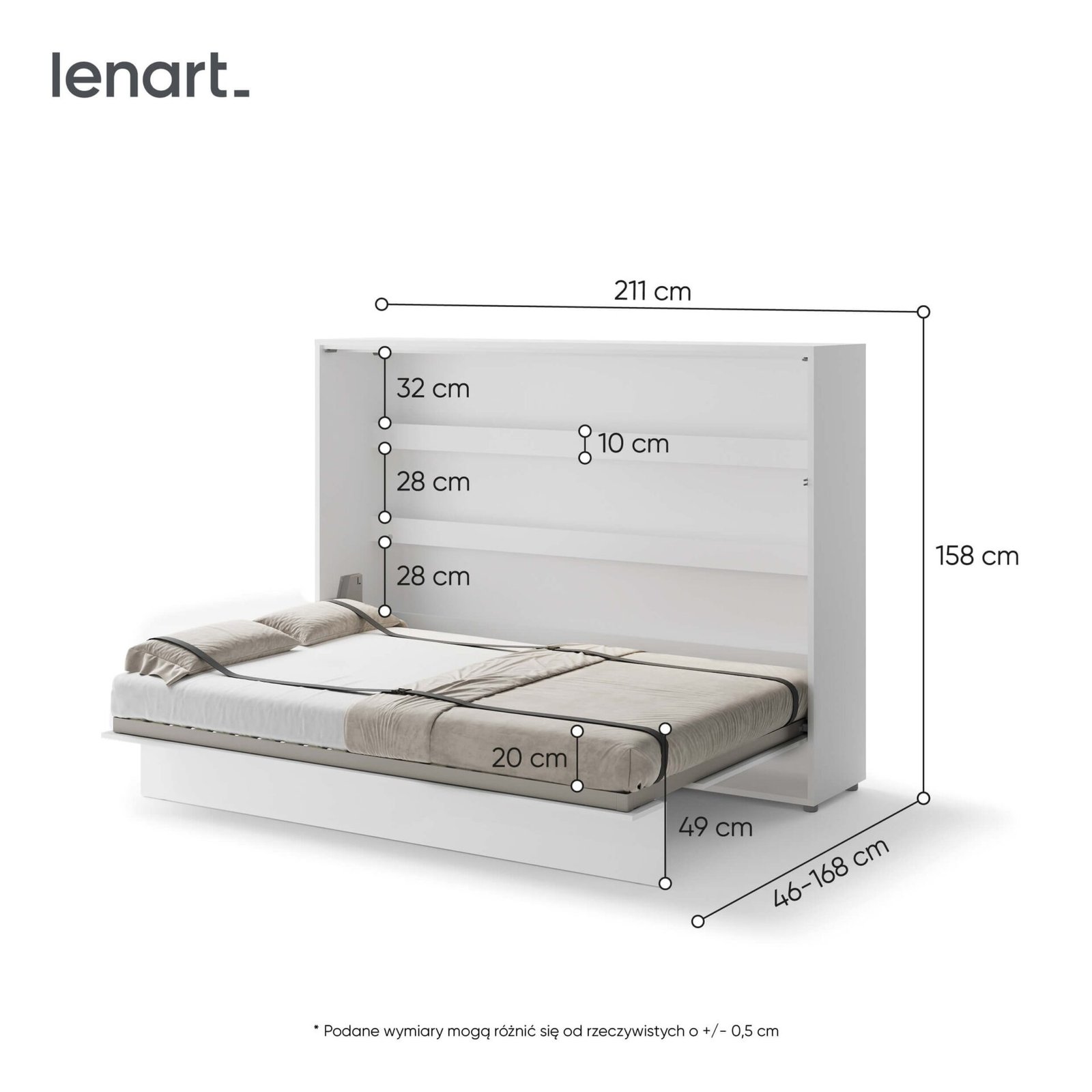 Bed Concept BC-04 - Horizontal Wall-Mounted Bed 140 - White - Image 7