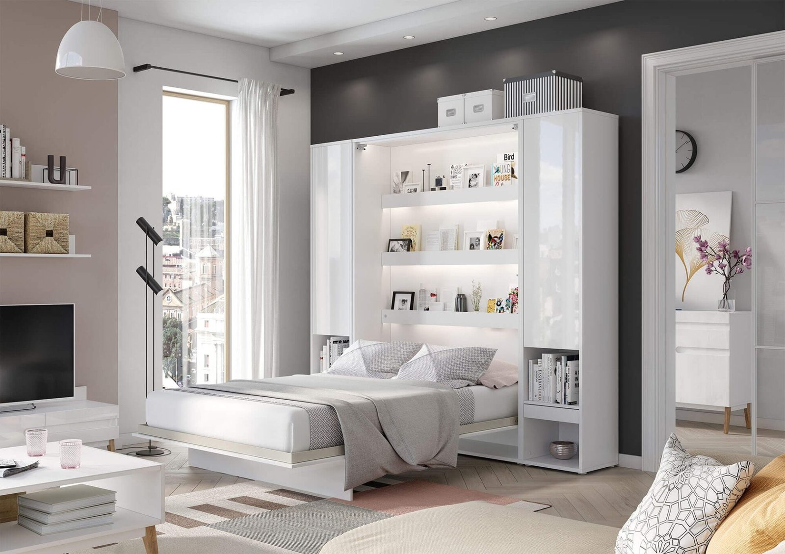 Lenart BED CONCEPT BC-13 vertical wall bed 180 cm, white glossy - Image 3