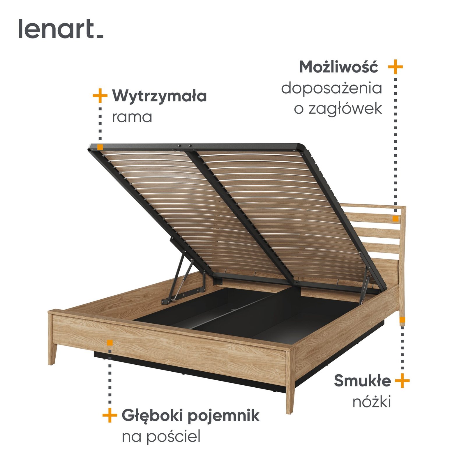 Wooden bed with storage box COZY CZ-02 | 160x200 | Oiled oak - Image 5