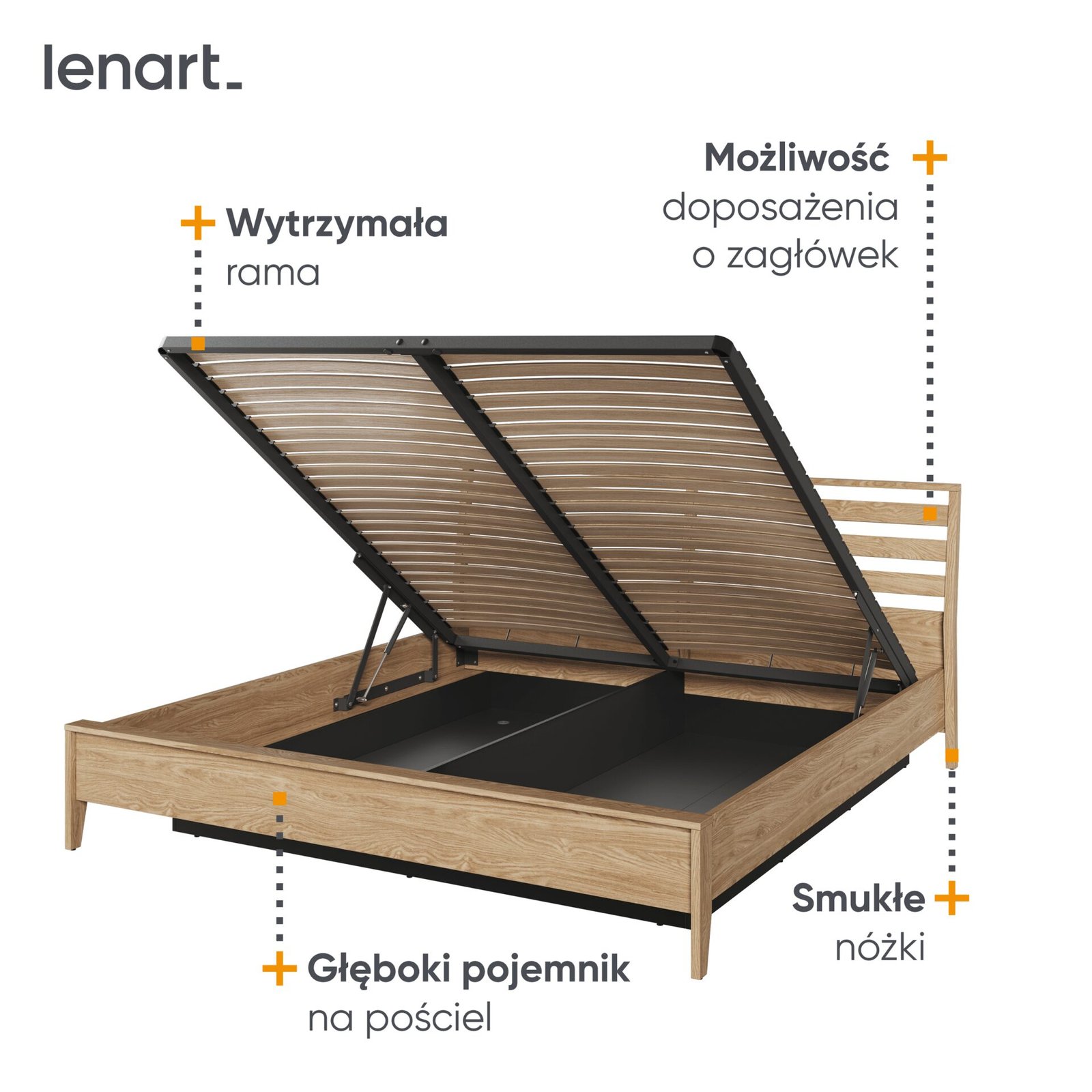 Wooden bed with storage box COZY CZ-02 | 180x200 | Oiled oak - Image 5