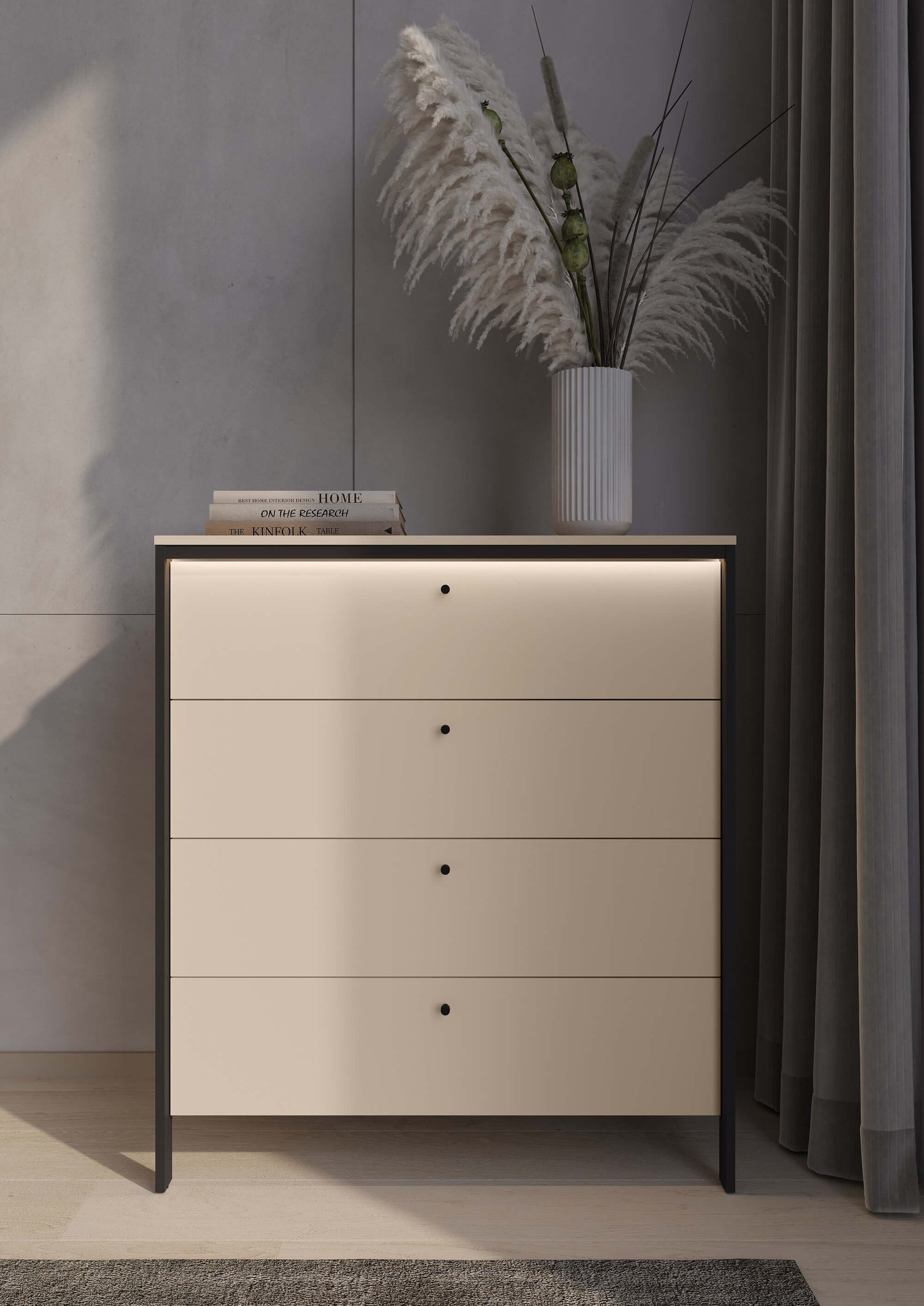 ENNA EN-03 4S chest of drawers | LED lighting | Sand, black - Image 2