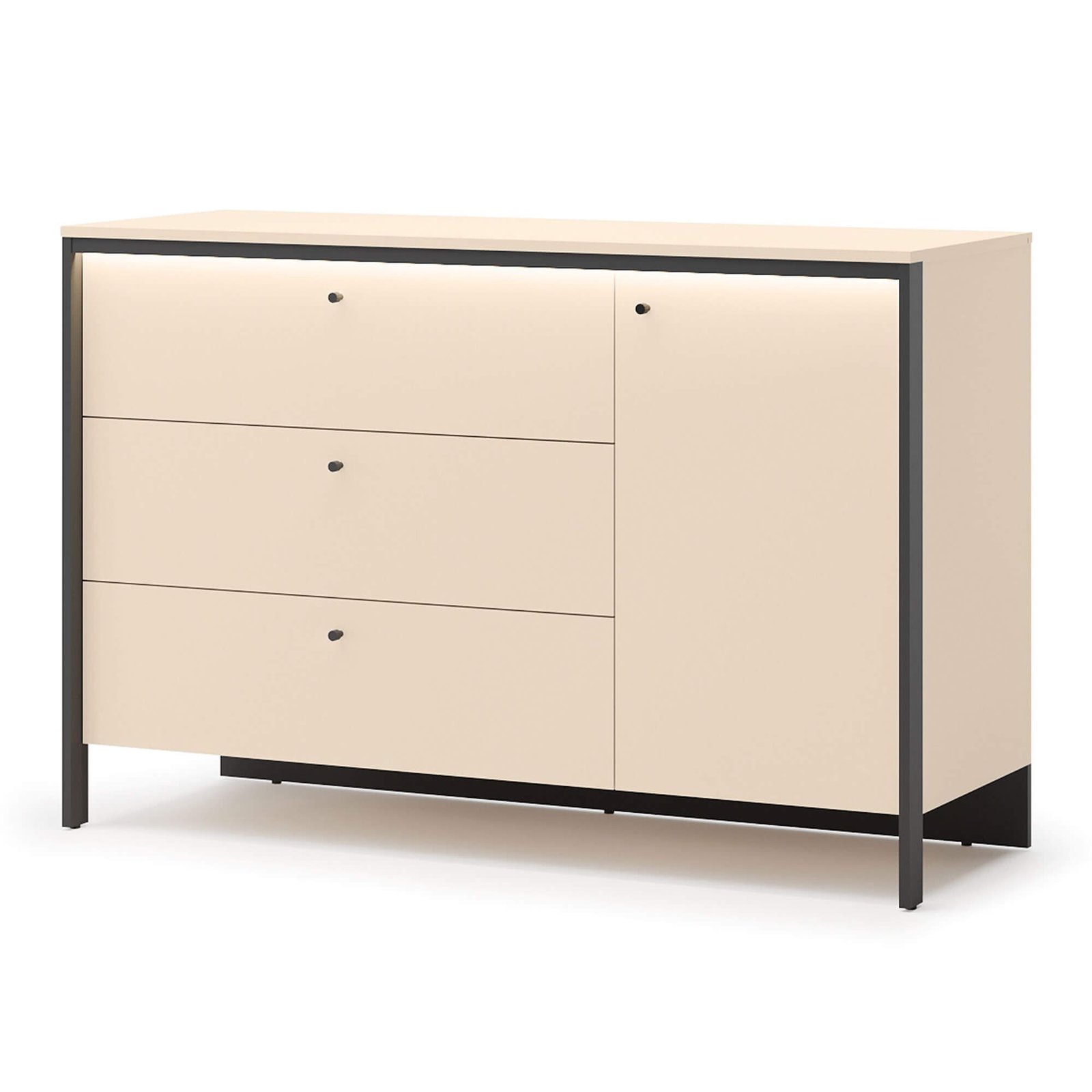 ENNA EN-04 1D3S Chest of drawers | LED lighting | Sand, Black - Image 3