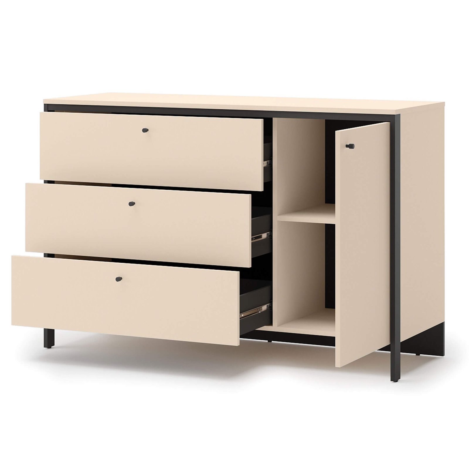 ENNA EN-04 1D3S Chest of drawers | LED lighting | Sand, Black - Image 4