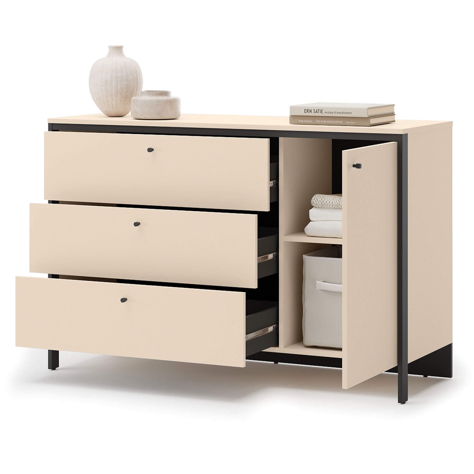 ENNA EN-04 1D3S Chest of drawers | LED lighting | Sand, Black - Image 5