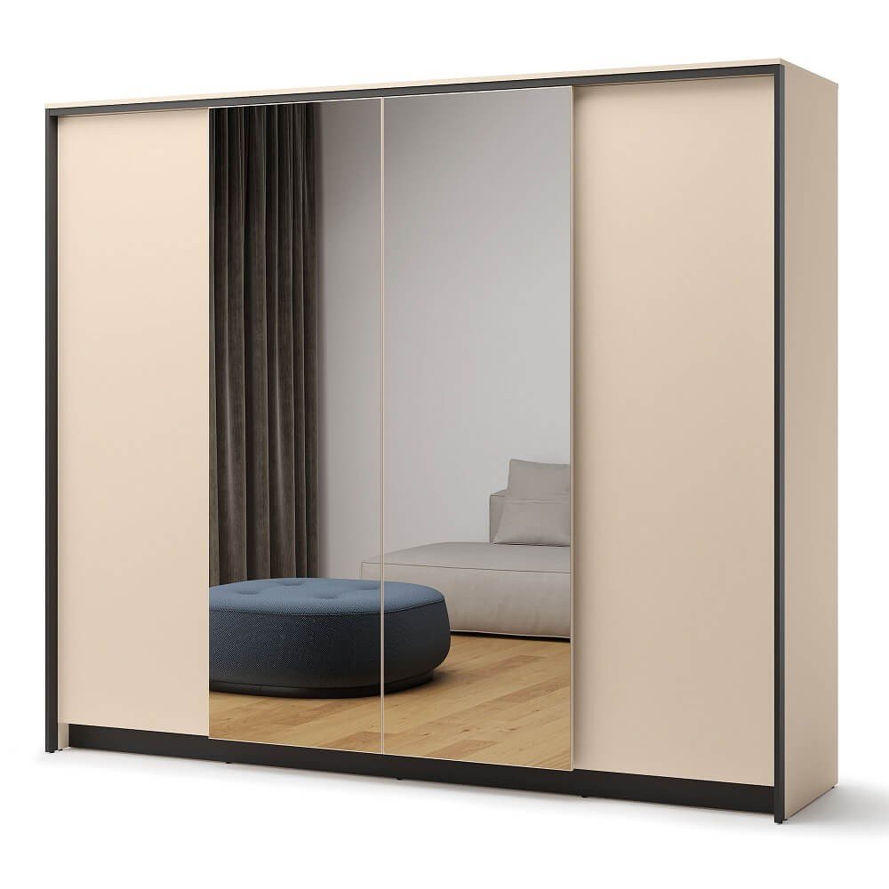 ENNA EN-06 4D four-door wardrobe | 250 cm | Mirror, LED lighting | Sand, black colors - Image 3