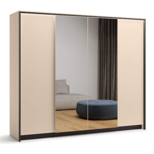 ENNA EN-06 4D four-door wardrobe | 250 cm | Mirror, LED lighting | Sand, black colors