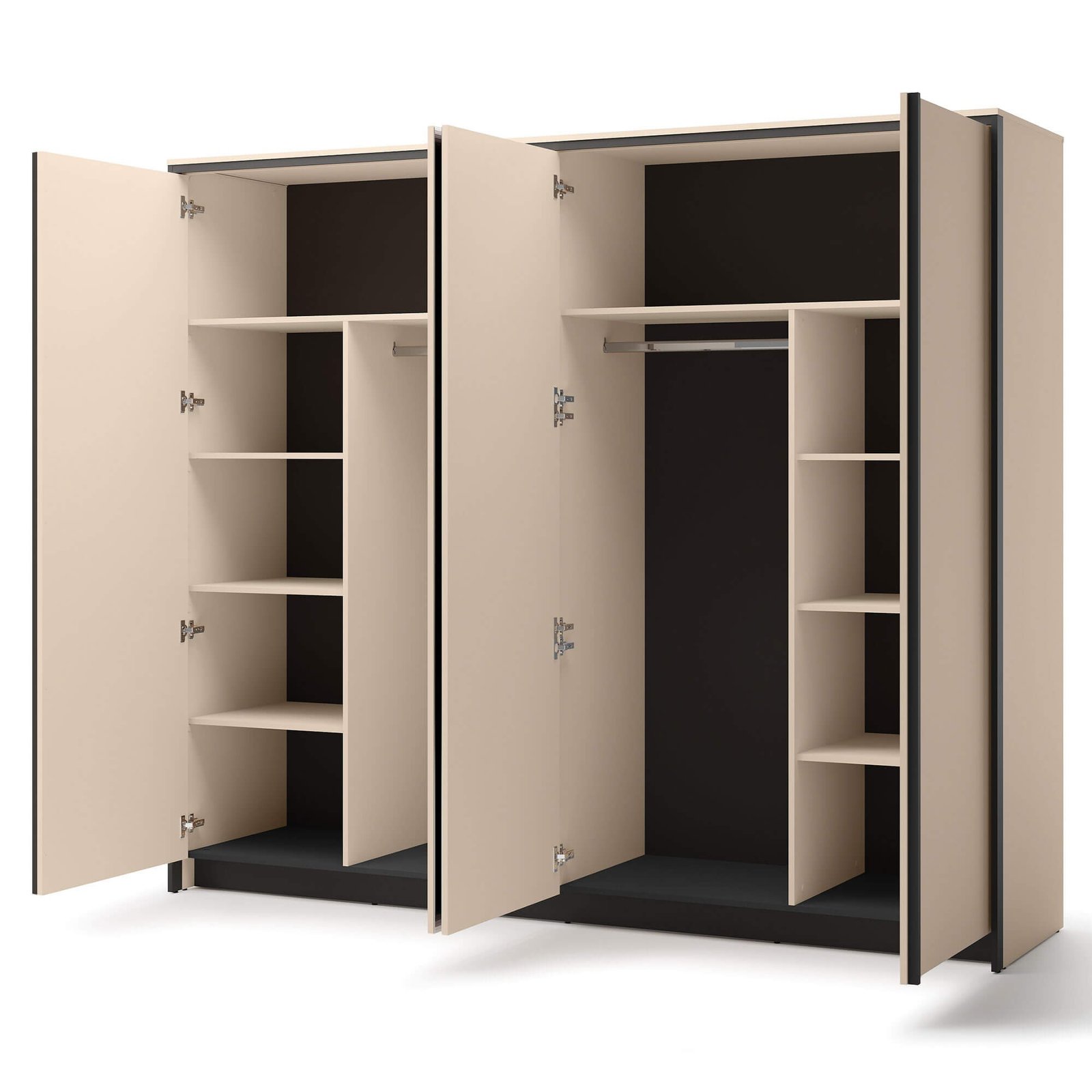 ENNA EN-06 4D four-door wardrobe | 250 cm | Mirror, LED lighting | Sand, black colors - Image 4