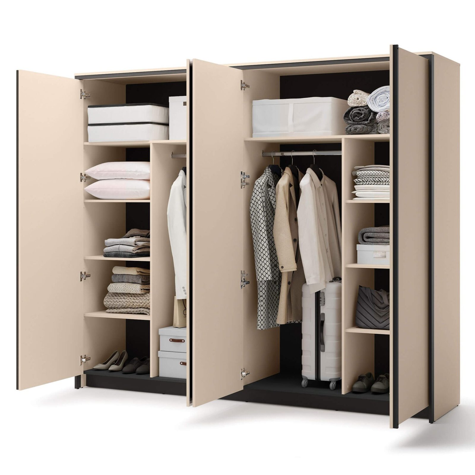 ENNA EN-06 4D four-door wardrobe | 250 cm | Mirror, LED lighting | Sand, black colors - Image 5