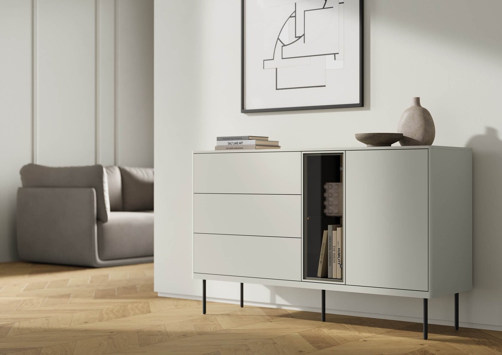 EPIRO EP-03 chest of drawers with lighting | Cashmere, dark oak color - Image 2