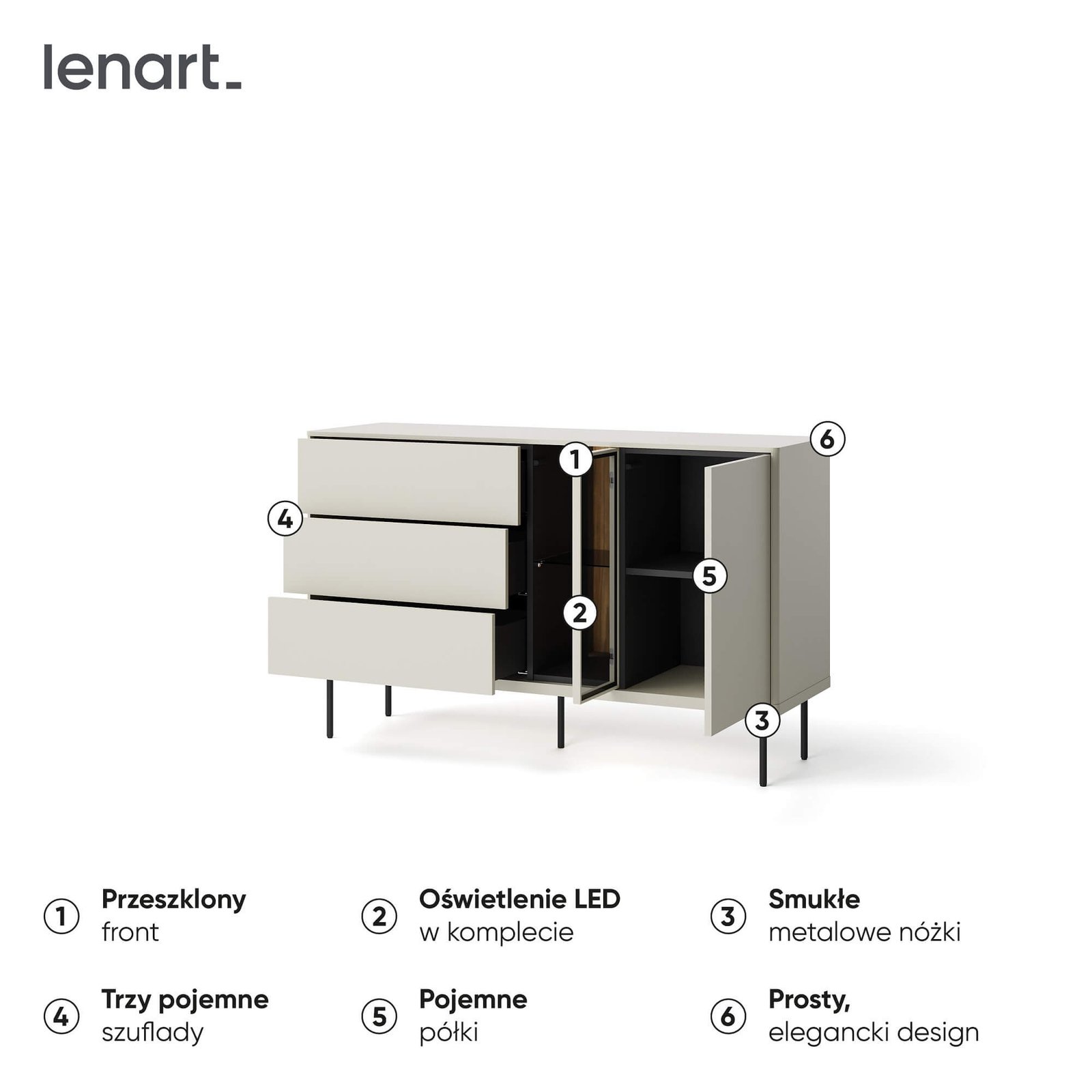 EPIRO EP-03 chest of drawers with lighting | Cashmere, dark oak color - Image 5