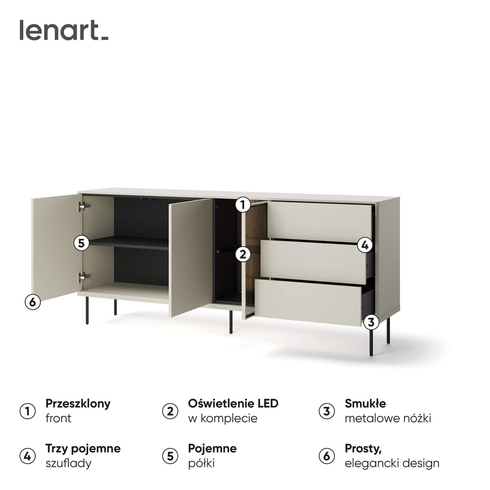 EPIRO EP-05 chest of drawers with lighting | Cashmere, dark oak color - Image 5