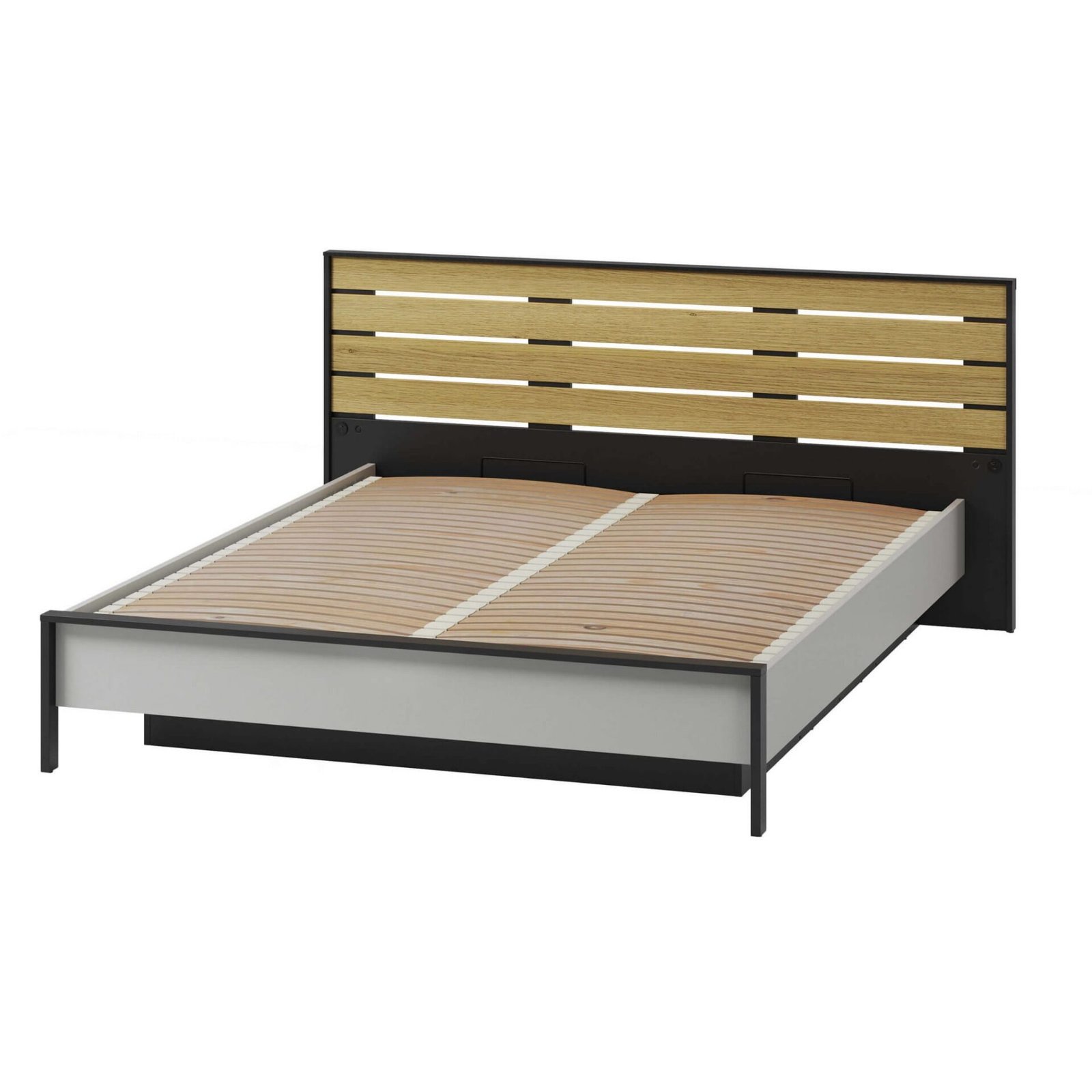 GRIS GS-02 bed with storage box | 160x200 | LED lighting | Gray + black + natural oak - Image 3