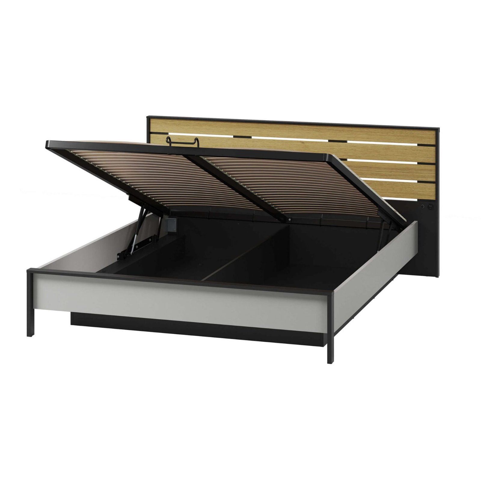 GRIS GS-02 bed with storage box | 160x200 | LED lighting | Gray + black + natural oak - Image 4