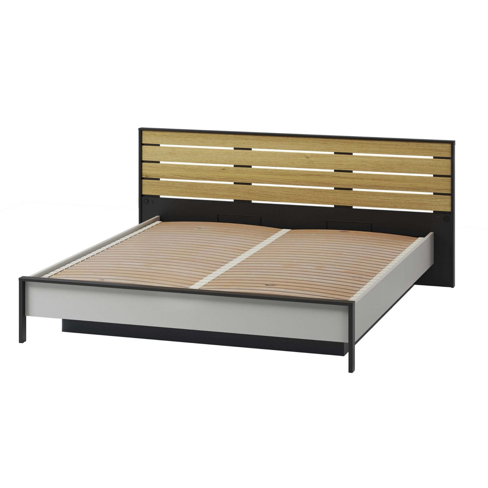 GRIS GS-02 bed with storage box | 180x200 | LED lighting | Gray + black + natural oak - Image 3