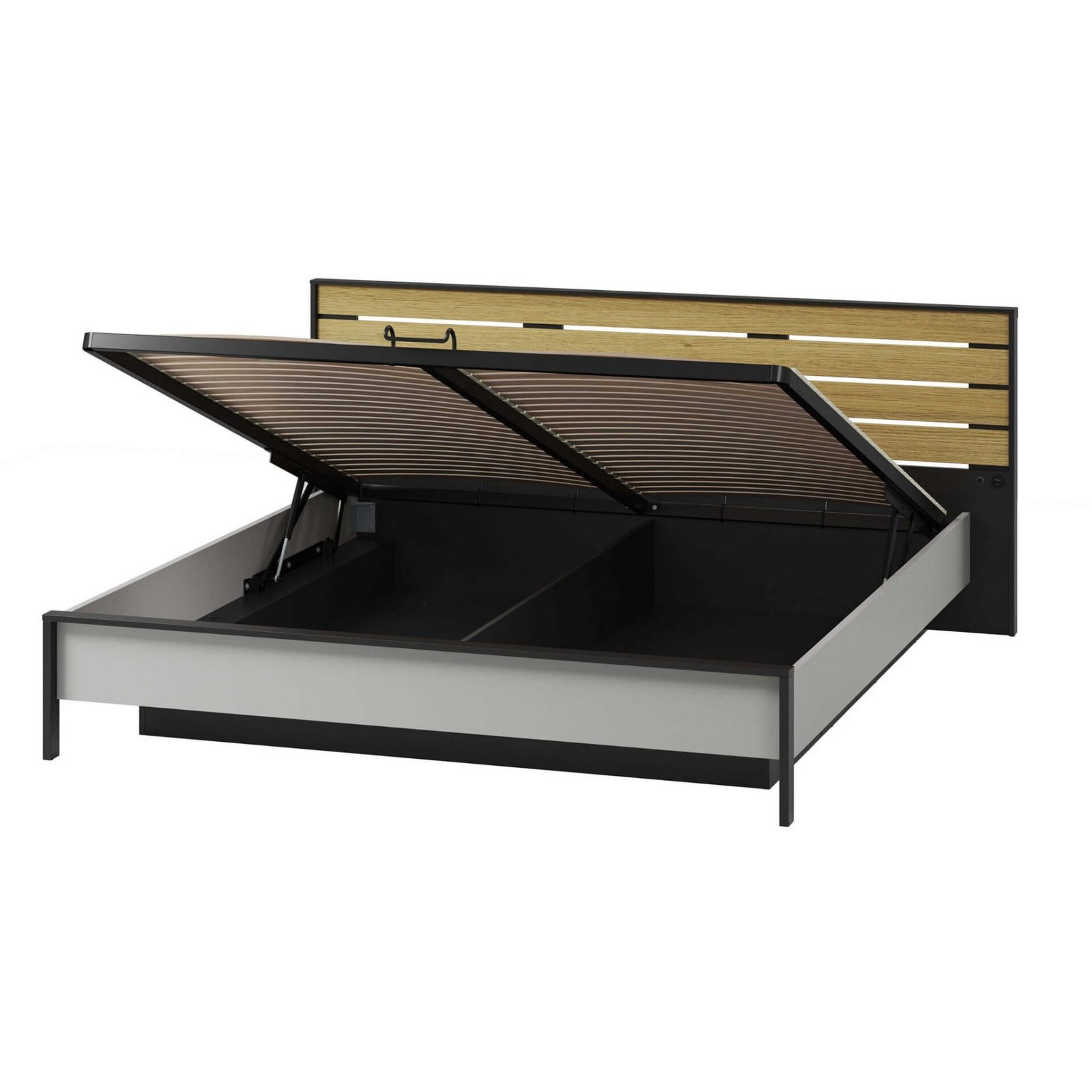 GRIS GS-02 bed with storage box | 180x200 | LED lighting | Gray + black + natural oak - Image 4