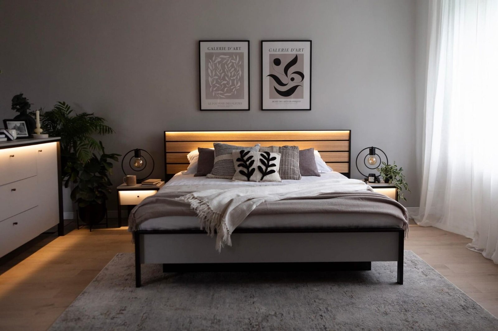 GRIS GS-02 bed with storage box | 160x200 | LED lighting | Gray + black + natural oak - Image 6
