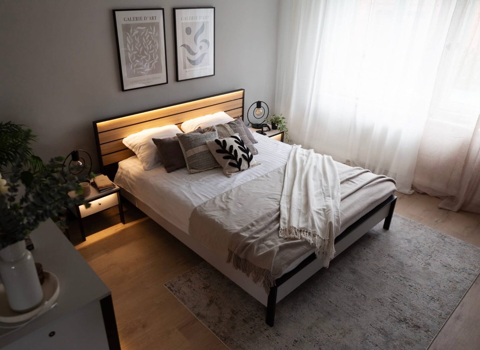 GRIS GS-02 bed with storage box | 180x200 | LED lighting | Gray + black + natural oak - Image 2