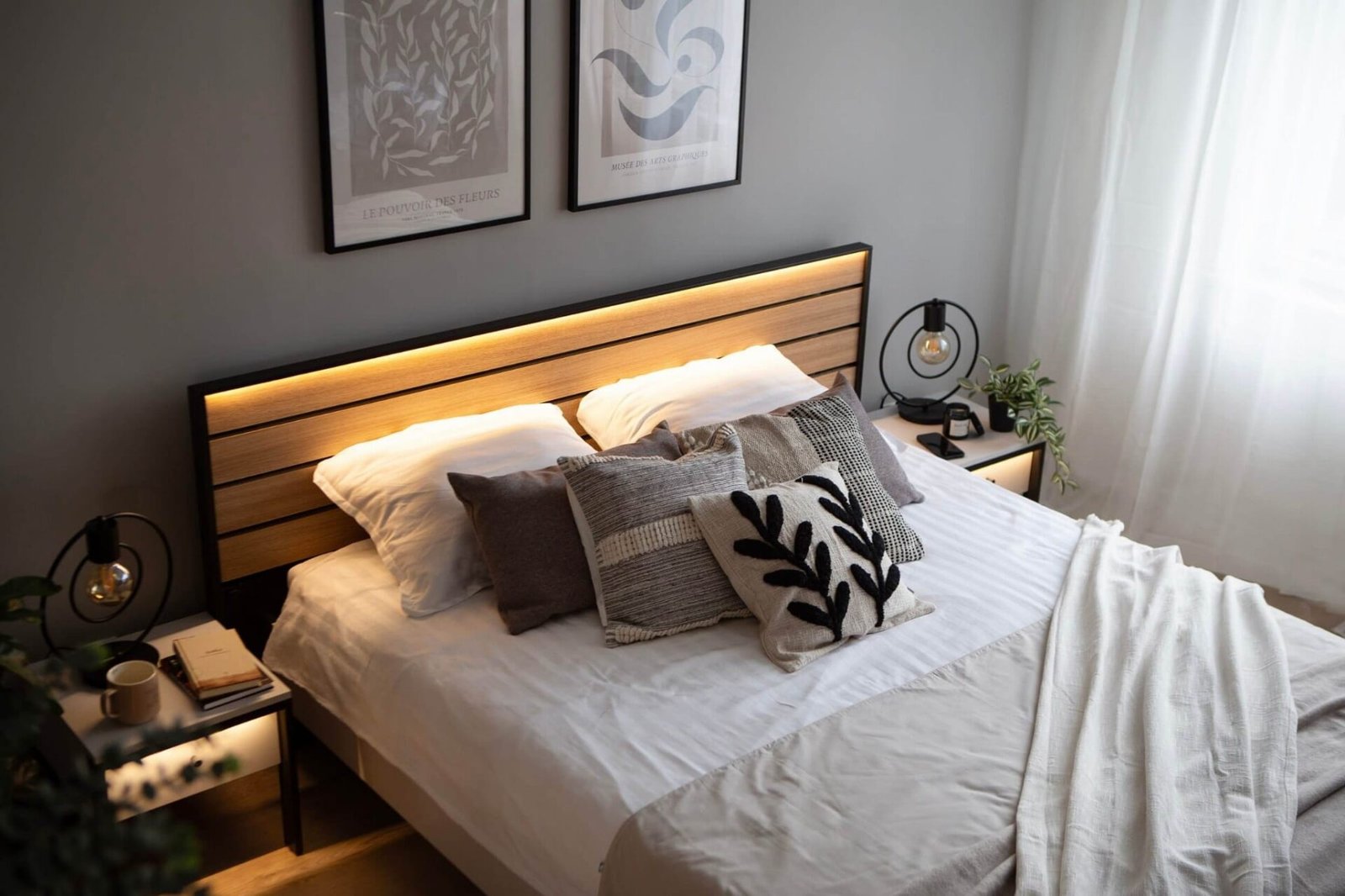GRIS GS-02 bed with storage box | 160x200 | LED lighting | Gray + black + natural oak - Image 2