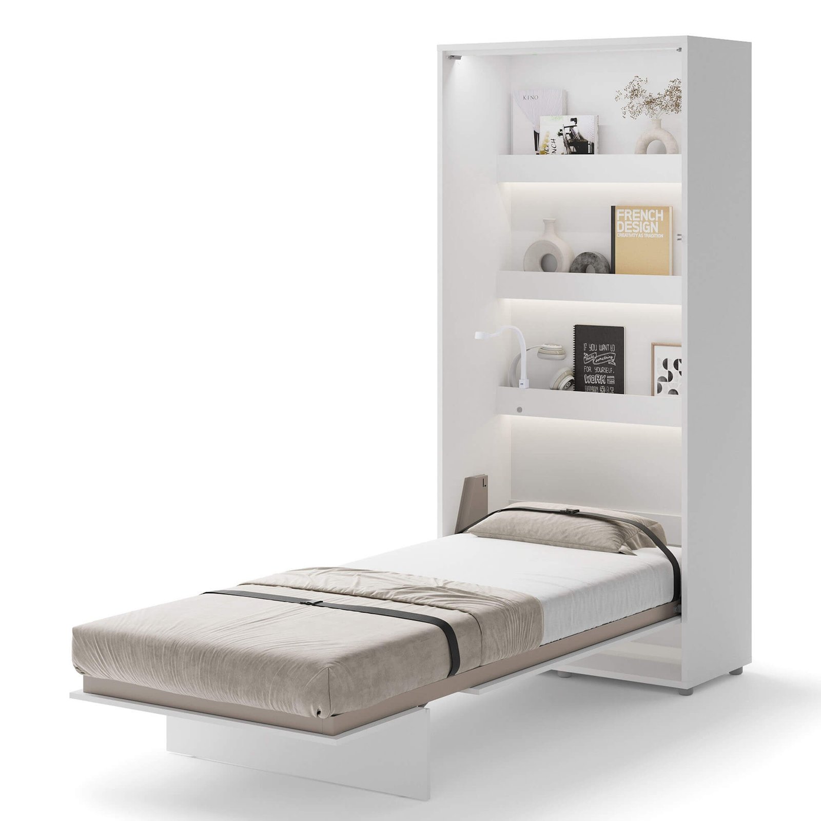 Bed Concept BC-03p - Vertical Wall Bed 90 - White Gloss - Image 2