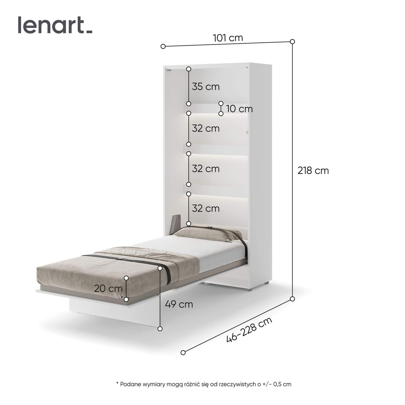 Bed Concept BC-03 - Vertical Wall-Mounted Bed 90 - White - Image 5
