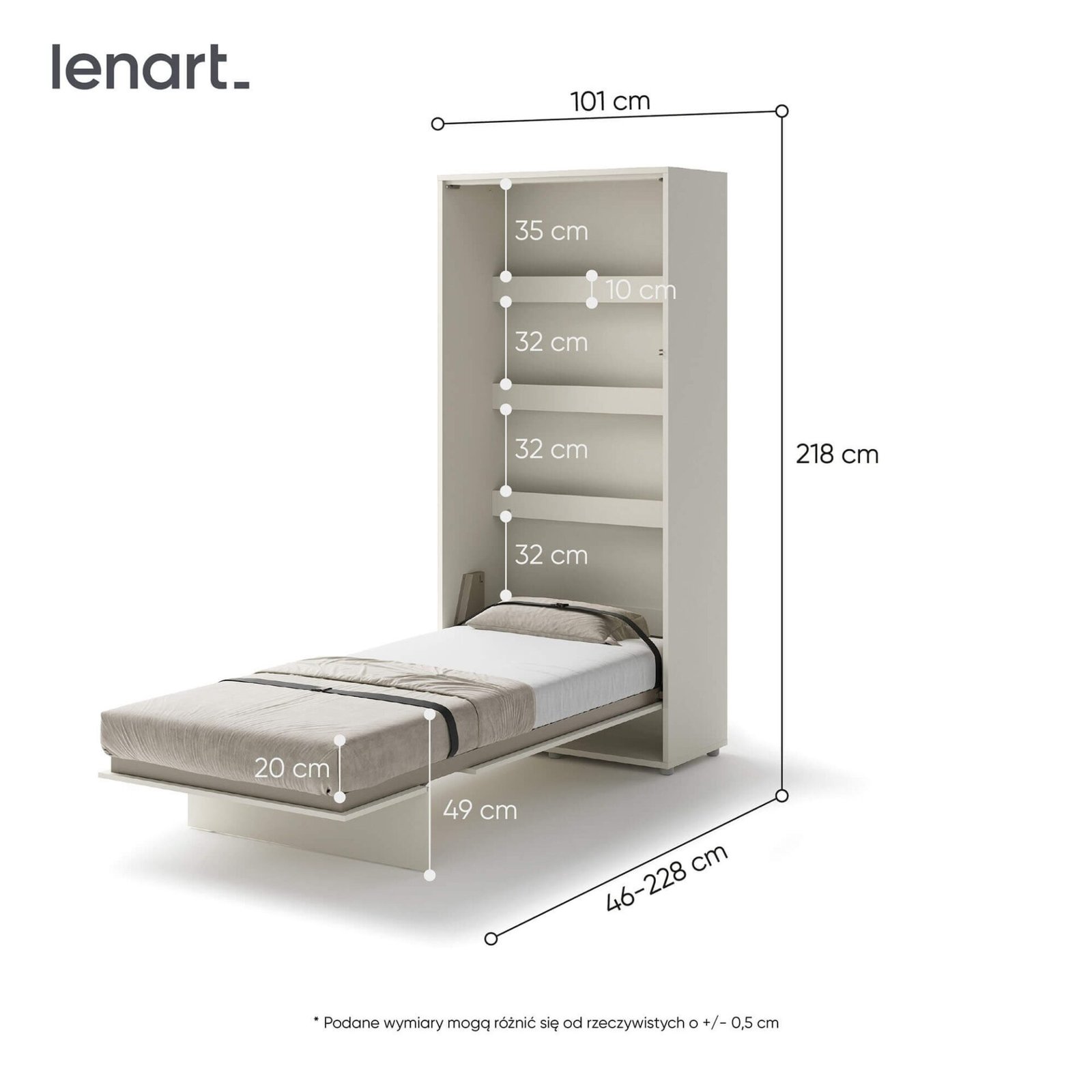 BED CONCEPT BC-03 - vertical wall bed 90 - cashmere - Image 5