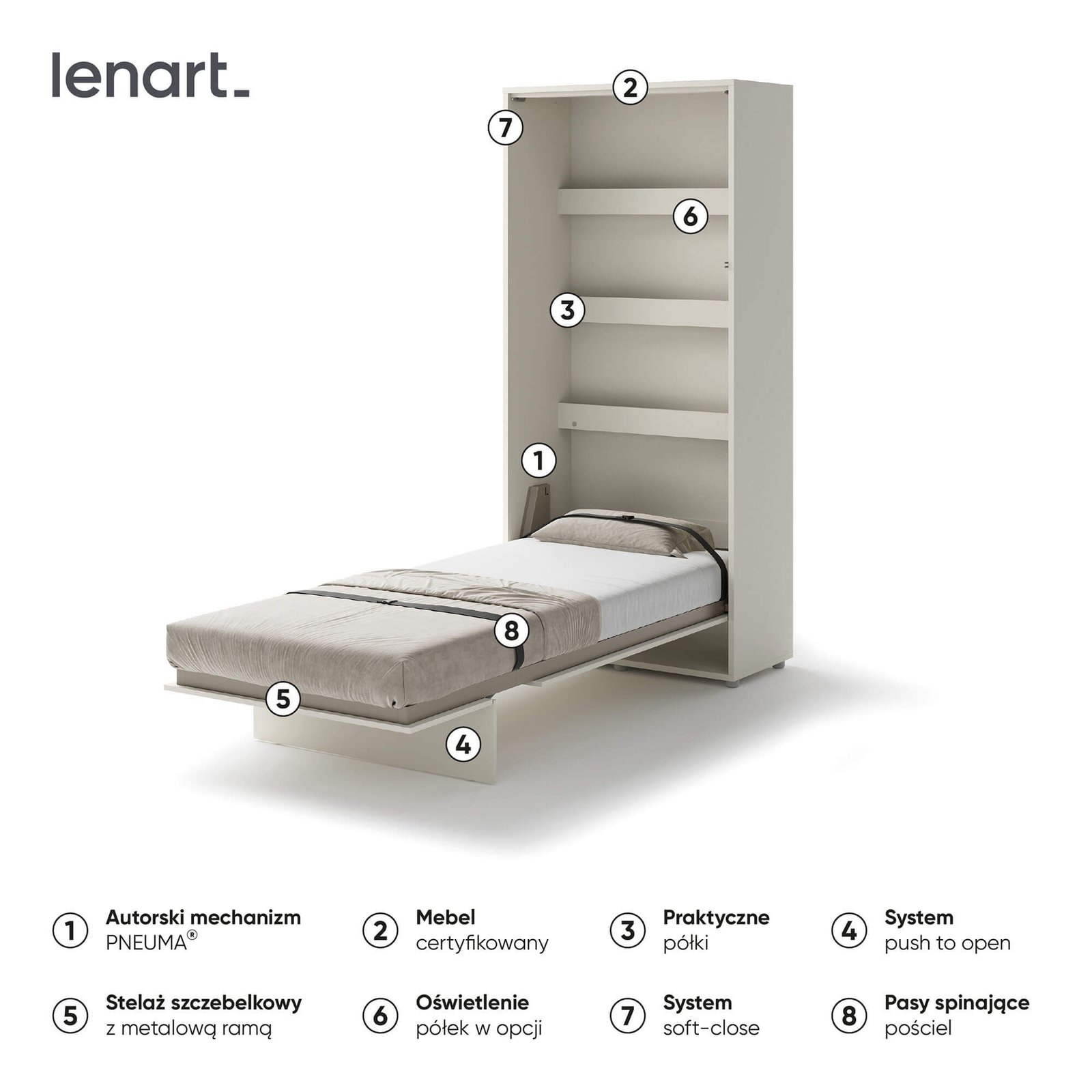 BED CONCEPT BC-03 - vertical wall bed 90 - cashmere - Image 6