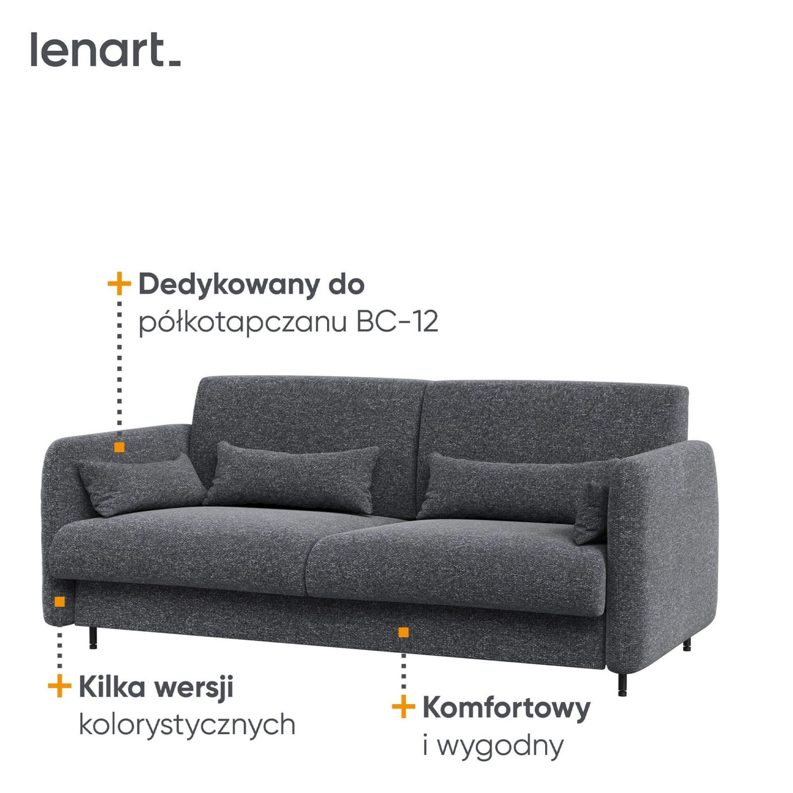 BED CONCEPT BC-19 - Sofa 160, for BC-12 - graphite color ART 82630 / artistic oak front - Image 2