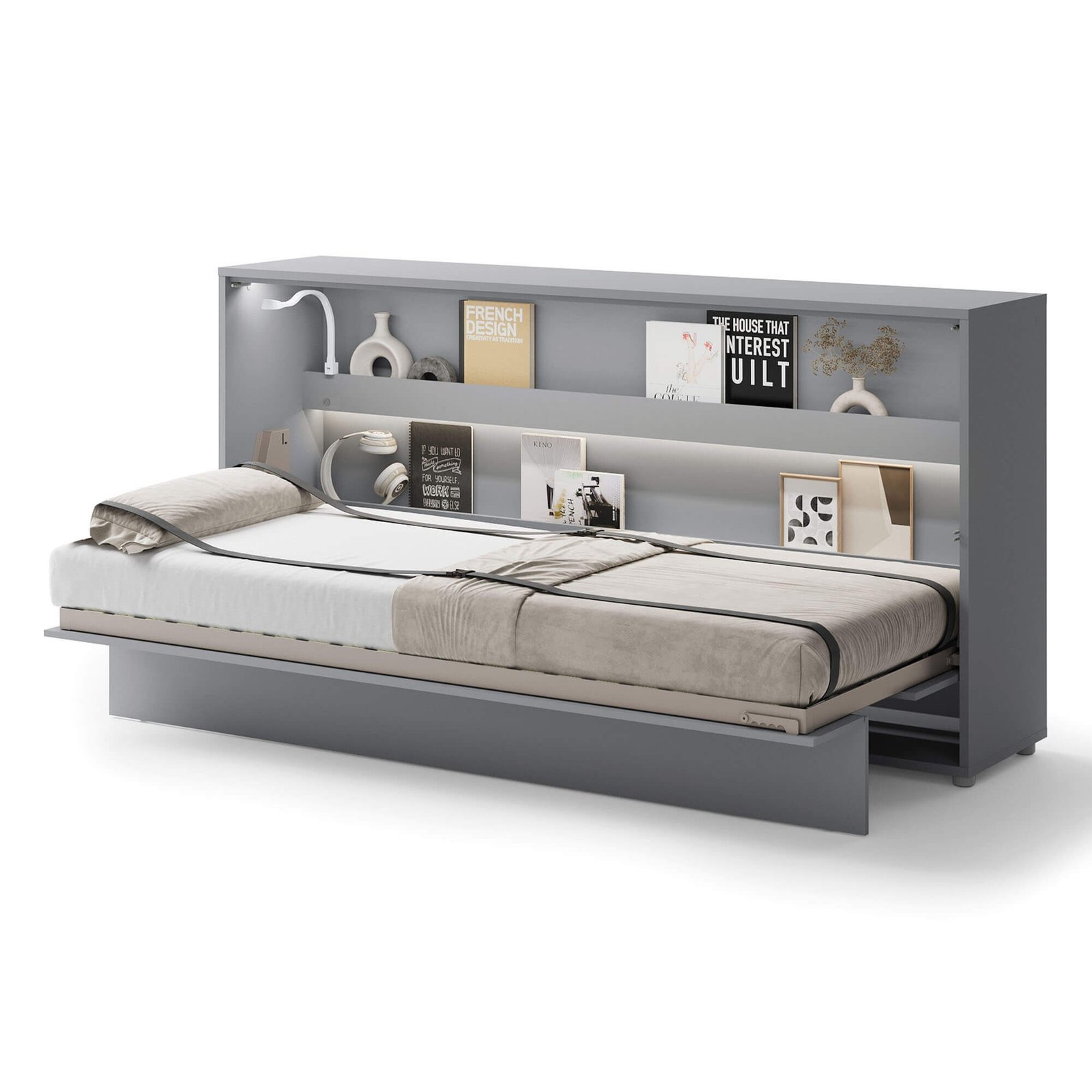 Bed Concept BC-06 - Horizontal Wall-Mounted Bed 90 - Gray - Image 2