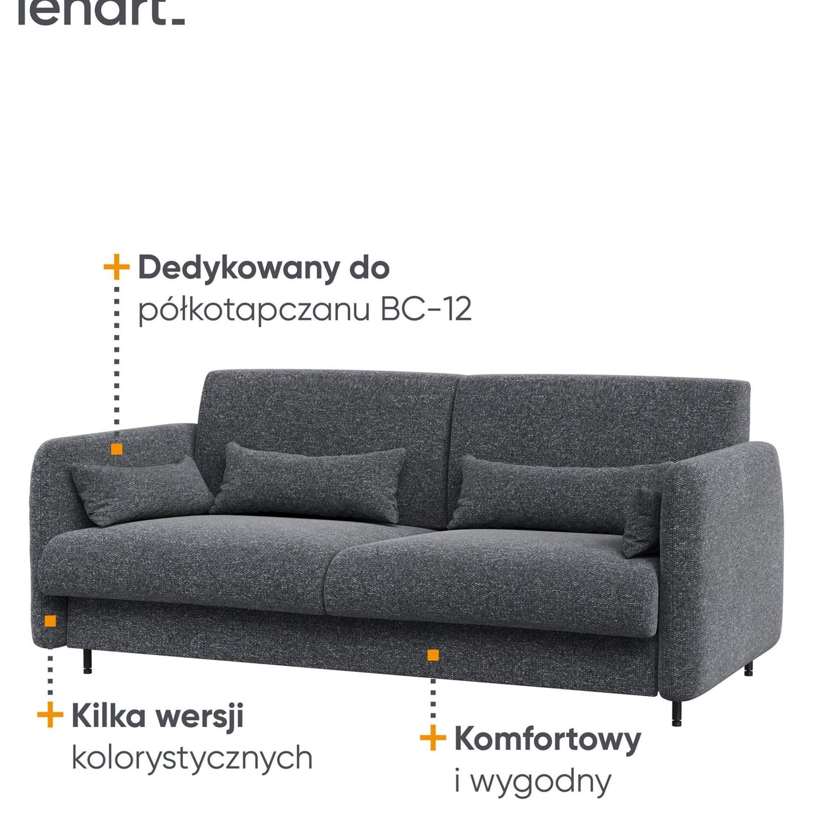 BED CONCEPT BC-19 - Sofa 160, for BC-12 - graphite ART 82630 / white glossy front - Image 4