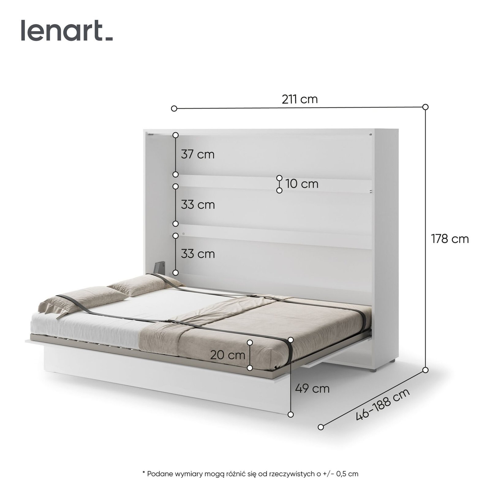 Bed concept BC-14p - horizontal wall bed 160 - white glossy - Image 5