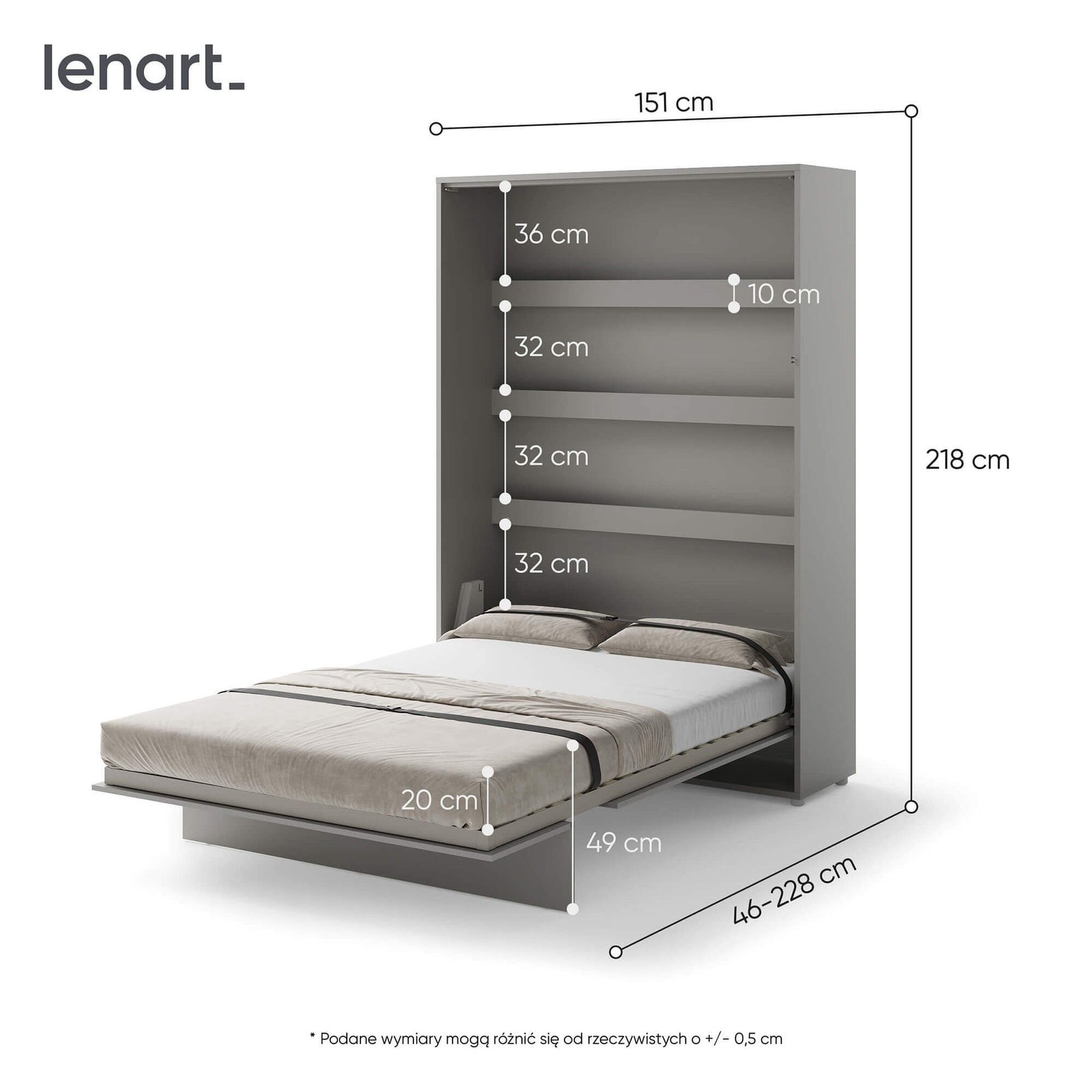 Bed Concept BC-01 - Vertical Wall Mounted Bed 140 - Gray - Image 5