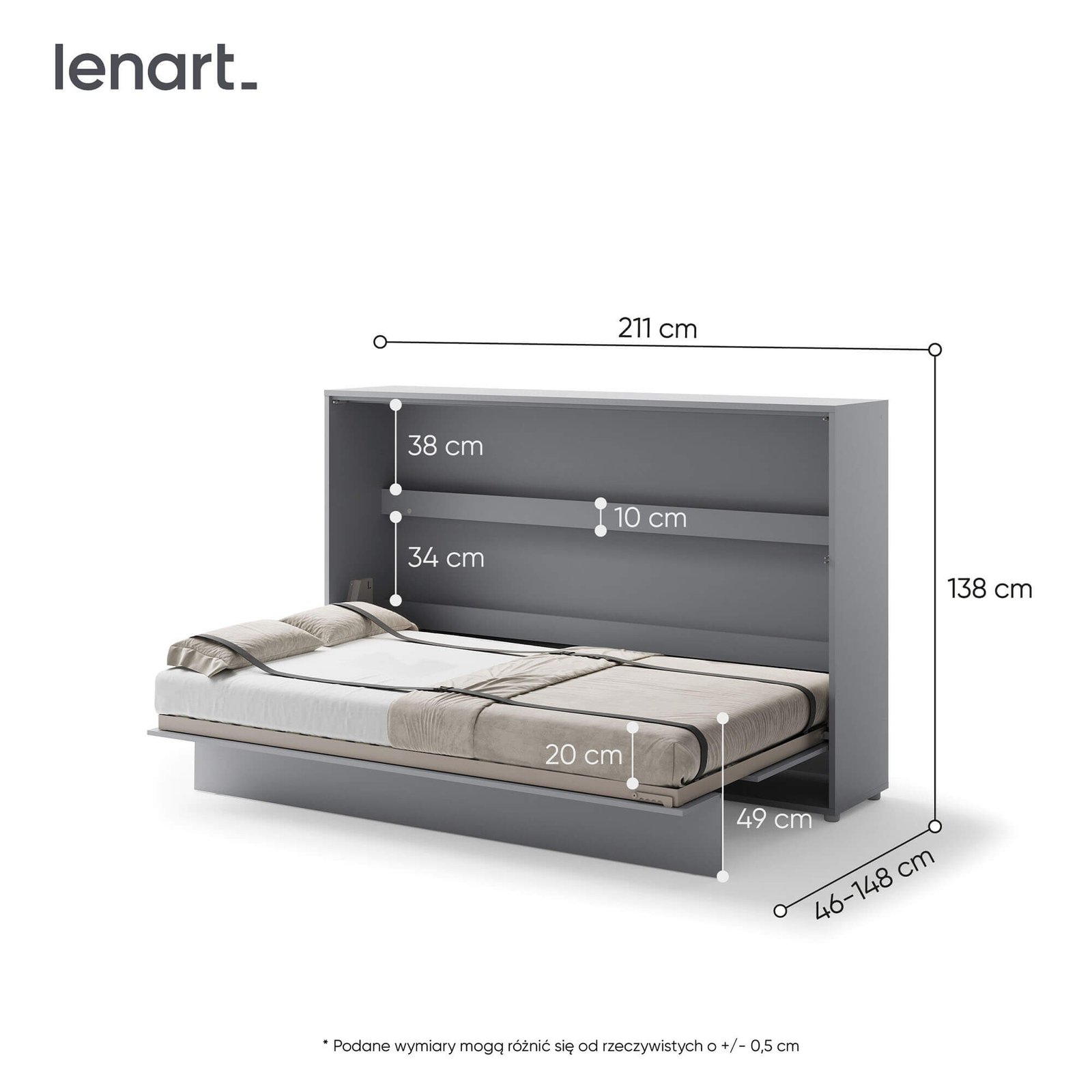 Bed Concept BC-05 - Horizontal Wall-Mounted Bed 120 - Gray - Image 5