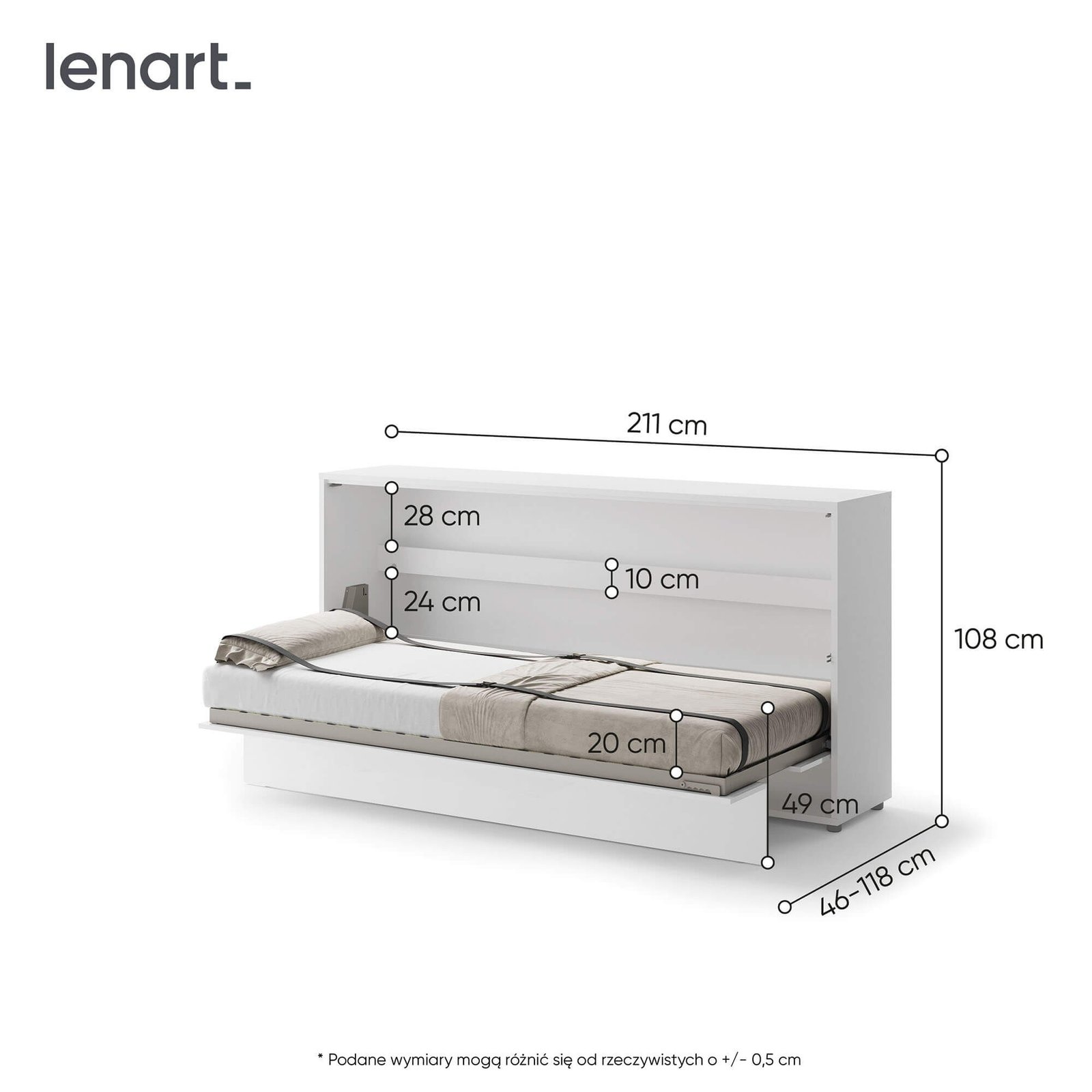Bed Concept BC-06 - Horizontal Wall-Mounted Bed 90 - White - Image 5