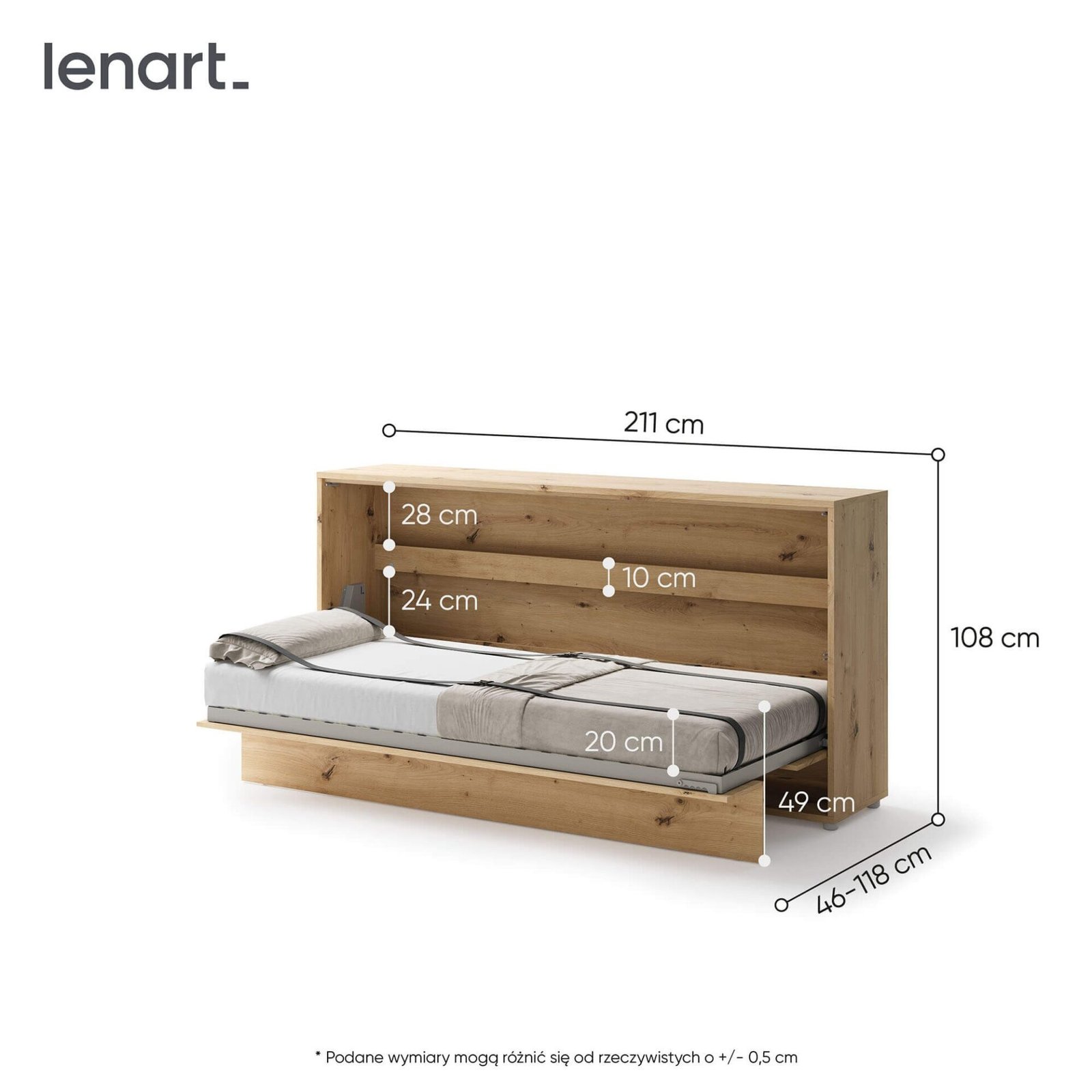 BED CONCEPT BC-06 - horizontal wall bed 90 - oak imitation - Image 5
