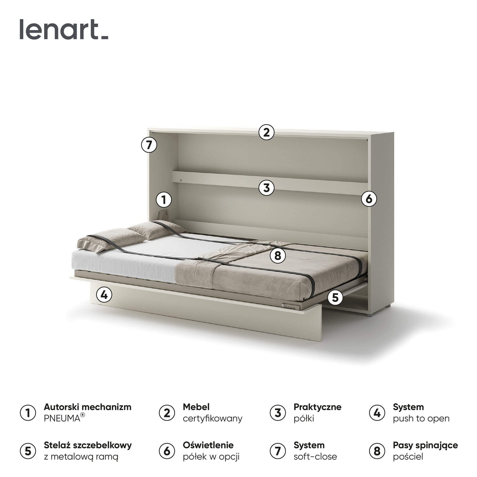 Bed Concept BC-05 - Horizontal Wall Bed 120 - Cashmere - Image 6
