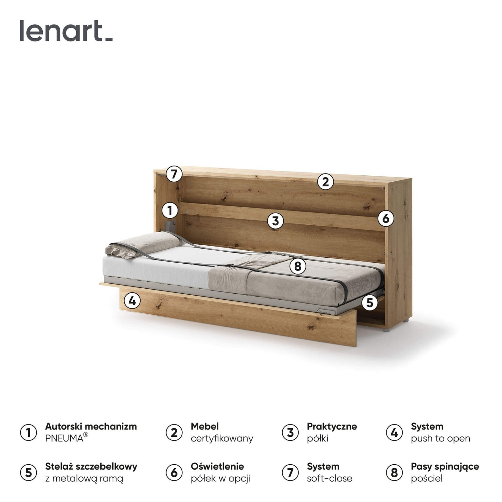 BED CONCEPT BC-06 - horizontal wall bed 90 - oak imitation - Image 6