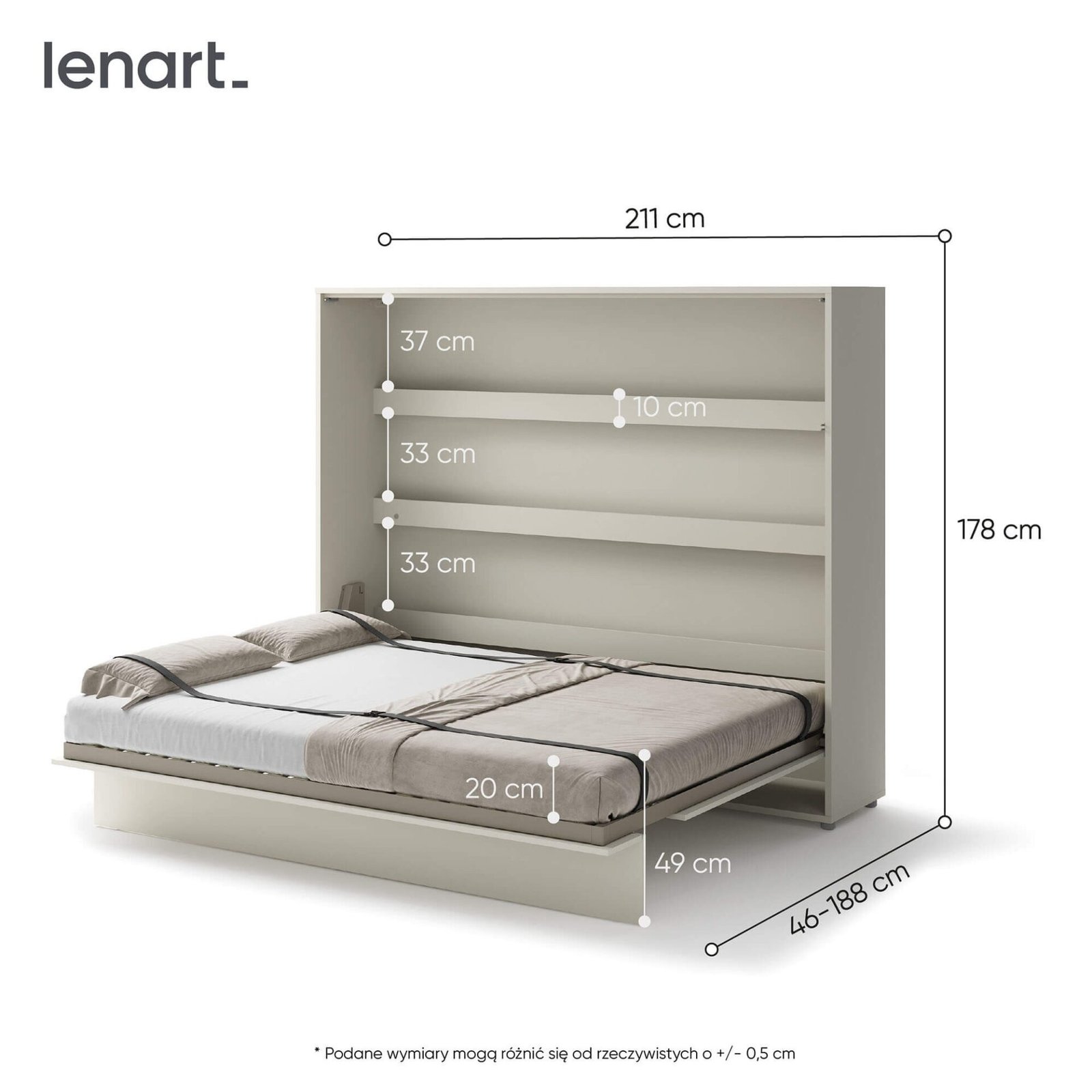 Bed Concept BC-14 - Horizontal Wall Bed 160 - Cashmere - Image 7