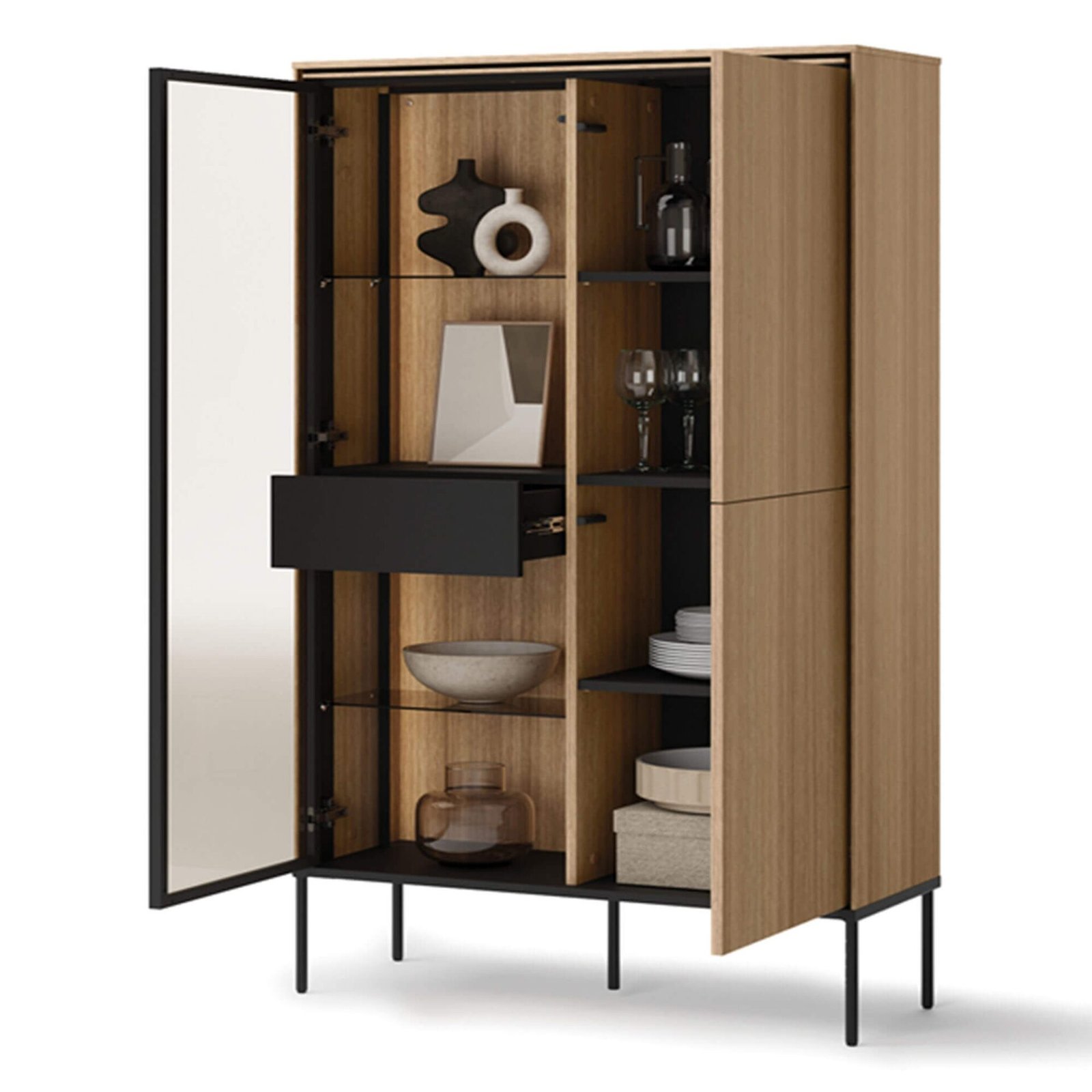 Chest of drawers with lighting 2d1w VISSO VI-01 | Linear oak - Image 4