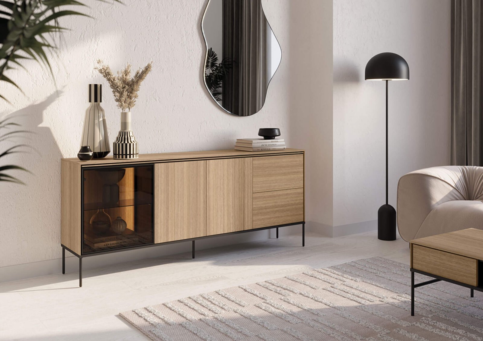 Chest of drawers with lighting 2d1w2s VISSO VI-06 | Linear oak - Image 5