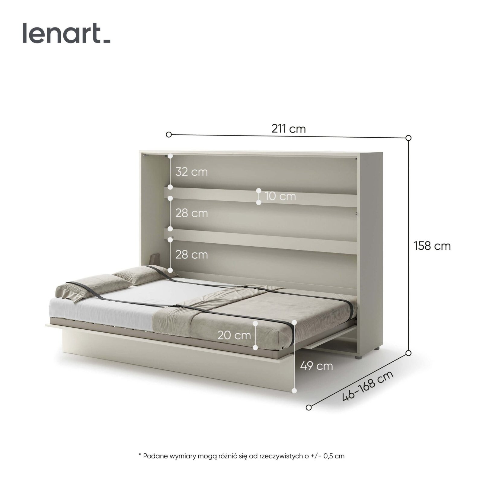 Bed Concept BC-04 - Horizontal Wall Bed 140 - Cashmere - Image 6