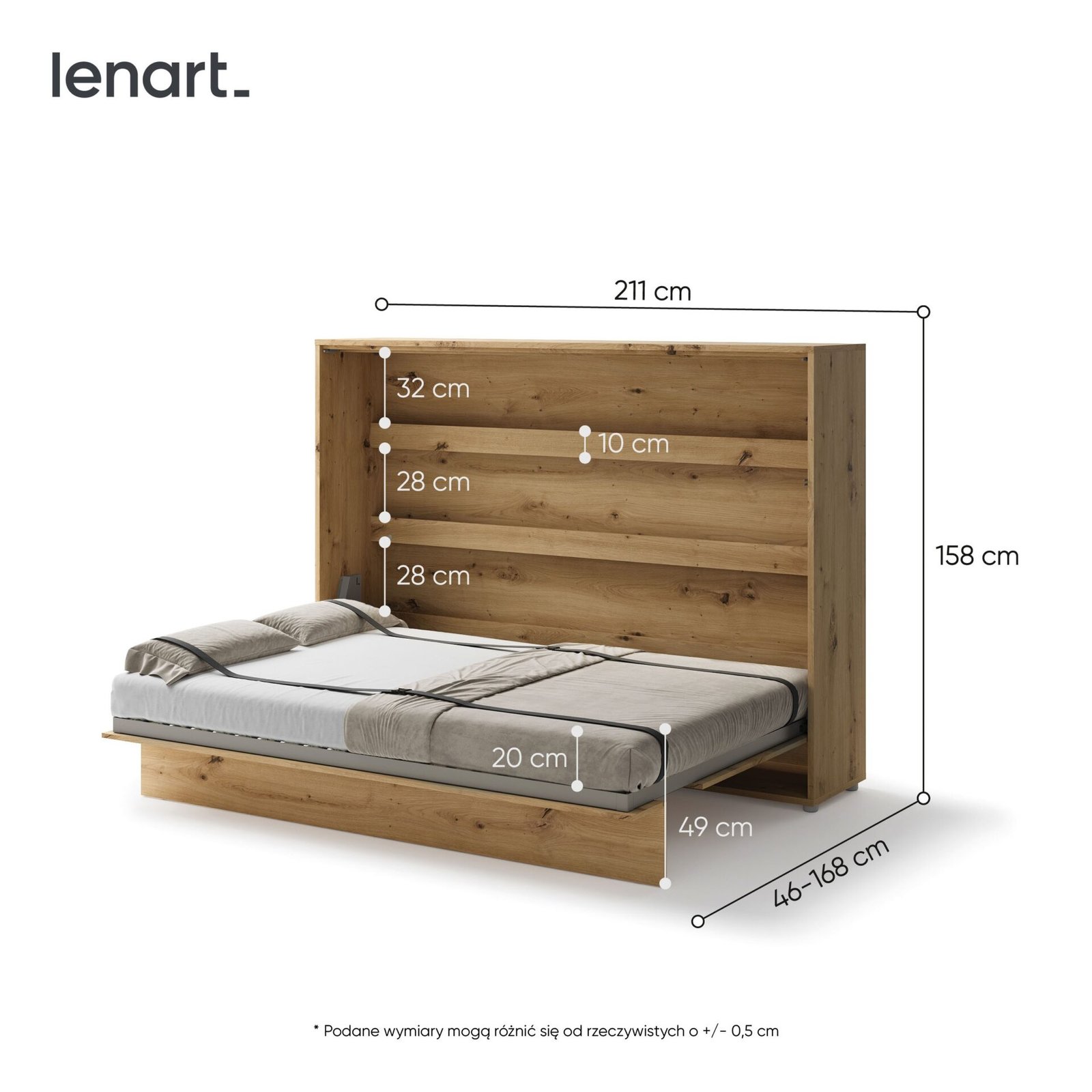 BED CONCEPT BC-04 - horizontal wall bed 140 - oak imitation FAST DELIVERY - Image 5